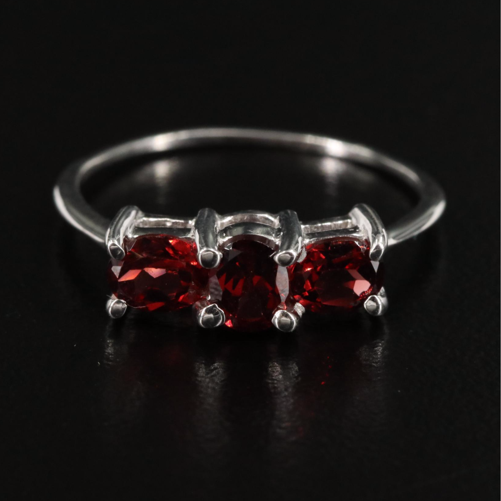 Sterling Garnet Three Stone Ring