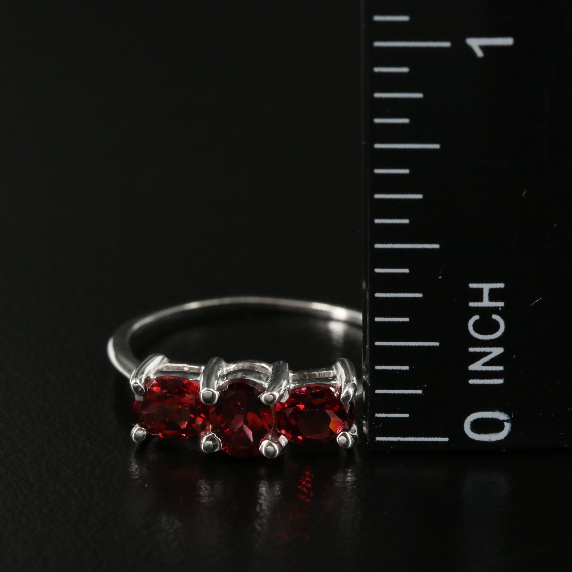 Sterling Garnet Three Stone Ring