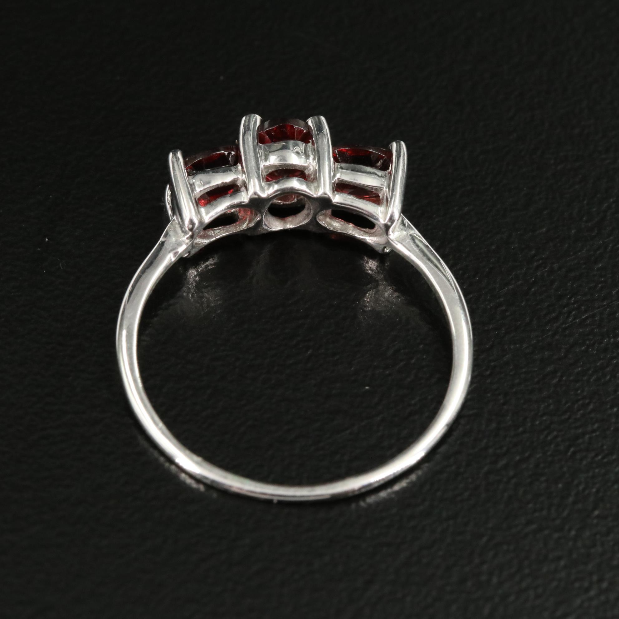 Sterling Garnet Three Stone Ring