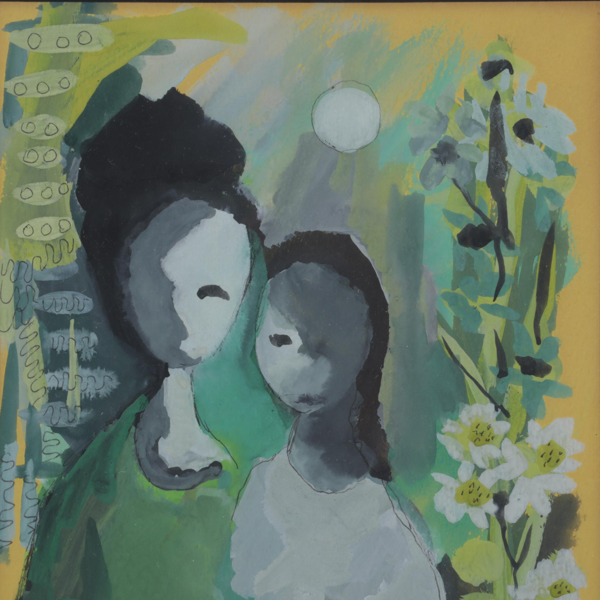 Belle Golinko Gouache Painting of Mother and Child, Late 20th Century