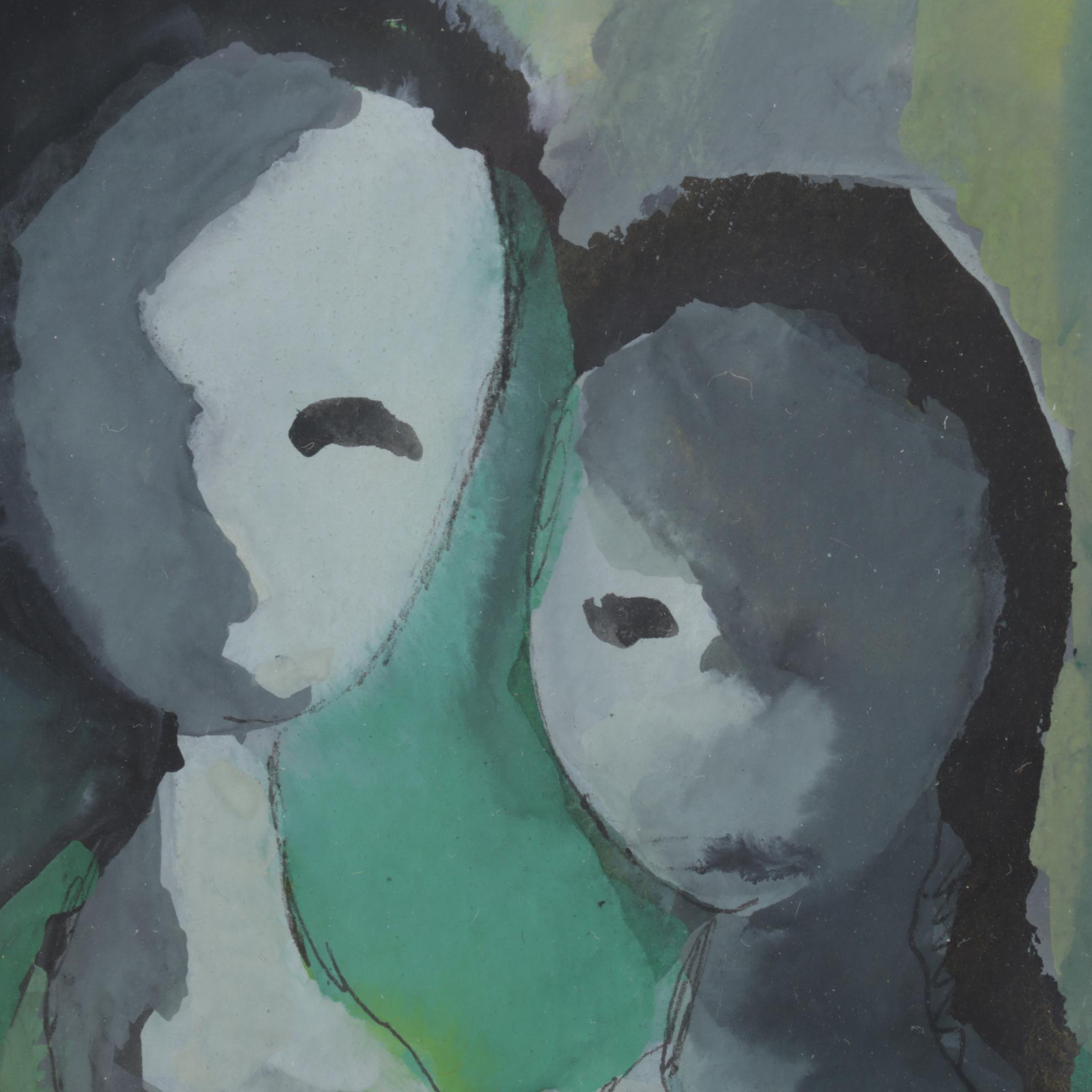 Belle Golinko Gouache Painting of Mother and Child, Late 20th Century