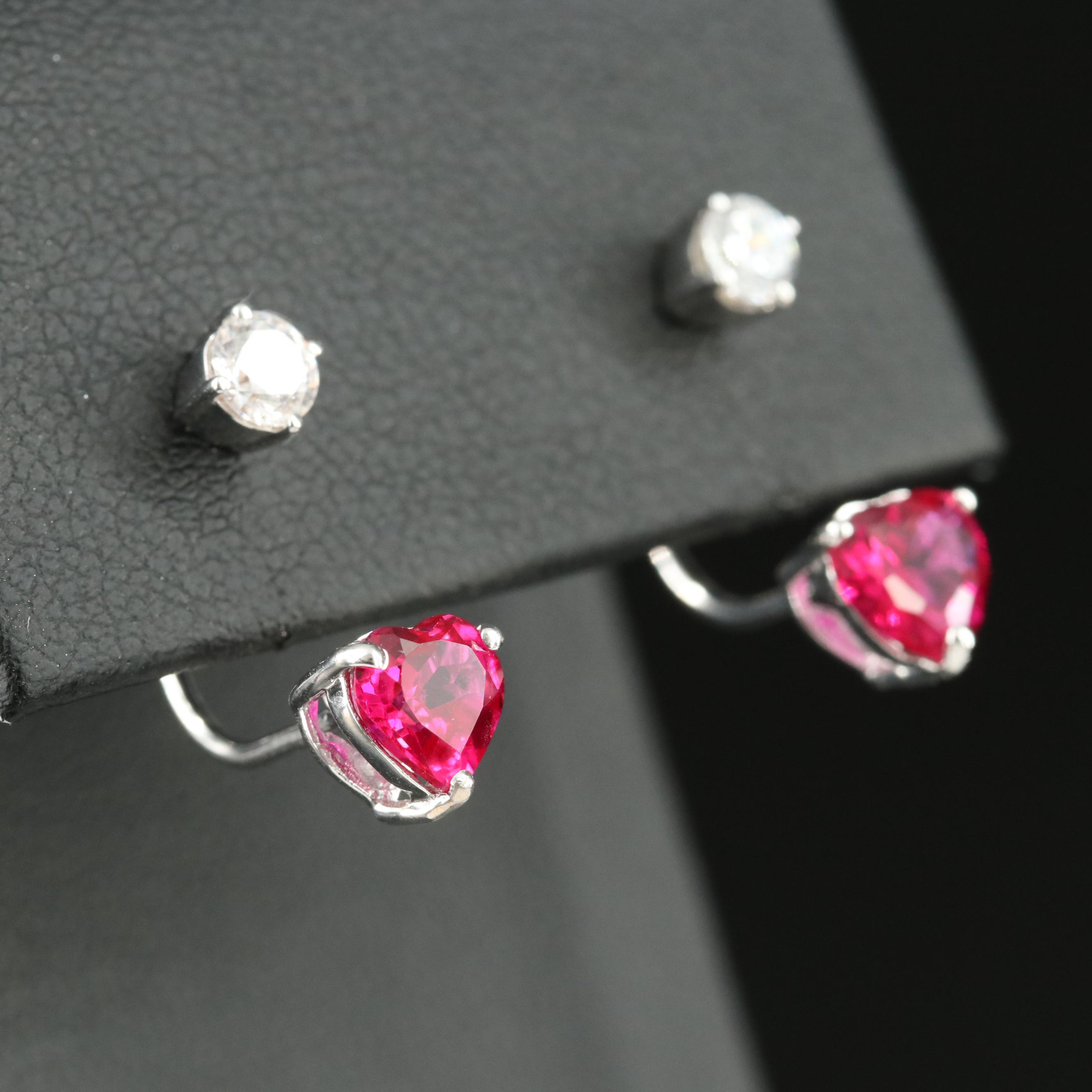 Sterling Ruby and White Sapphire Stud Earrings with Jackets
