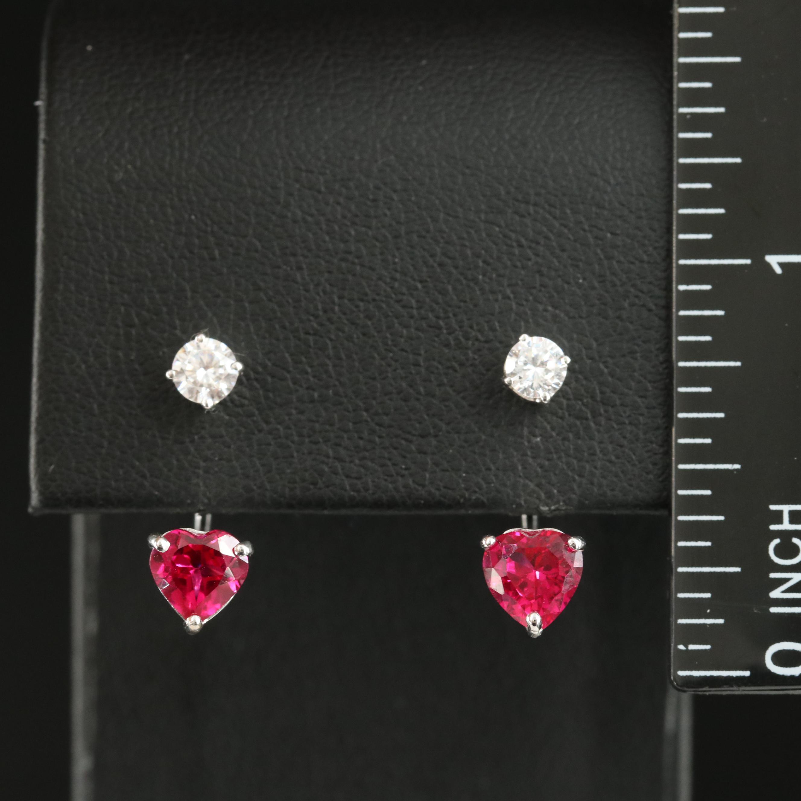 Sterling Ruby and White Sapphire Stud Earrings with Jackets