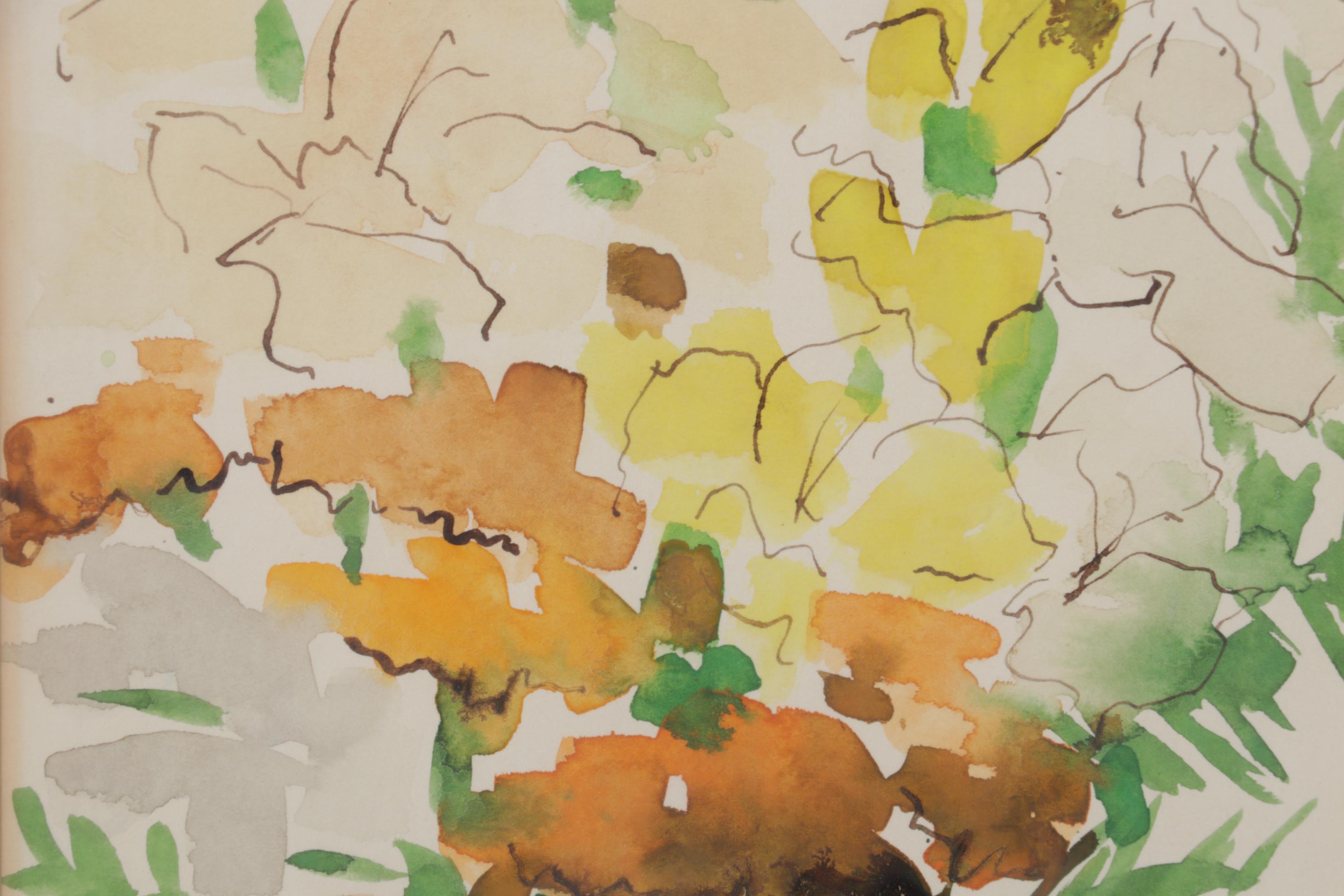 Phyllis Taplitz Floral Still Life Watercolor Painting, 1968