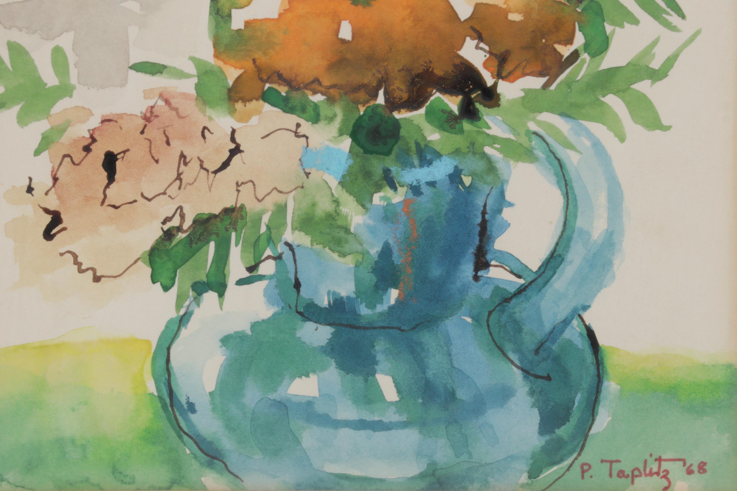 Phyllis Taplitz Floral Still Life Watercolor Painting, 1968