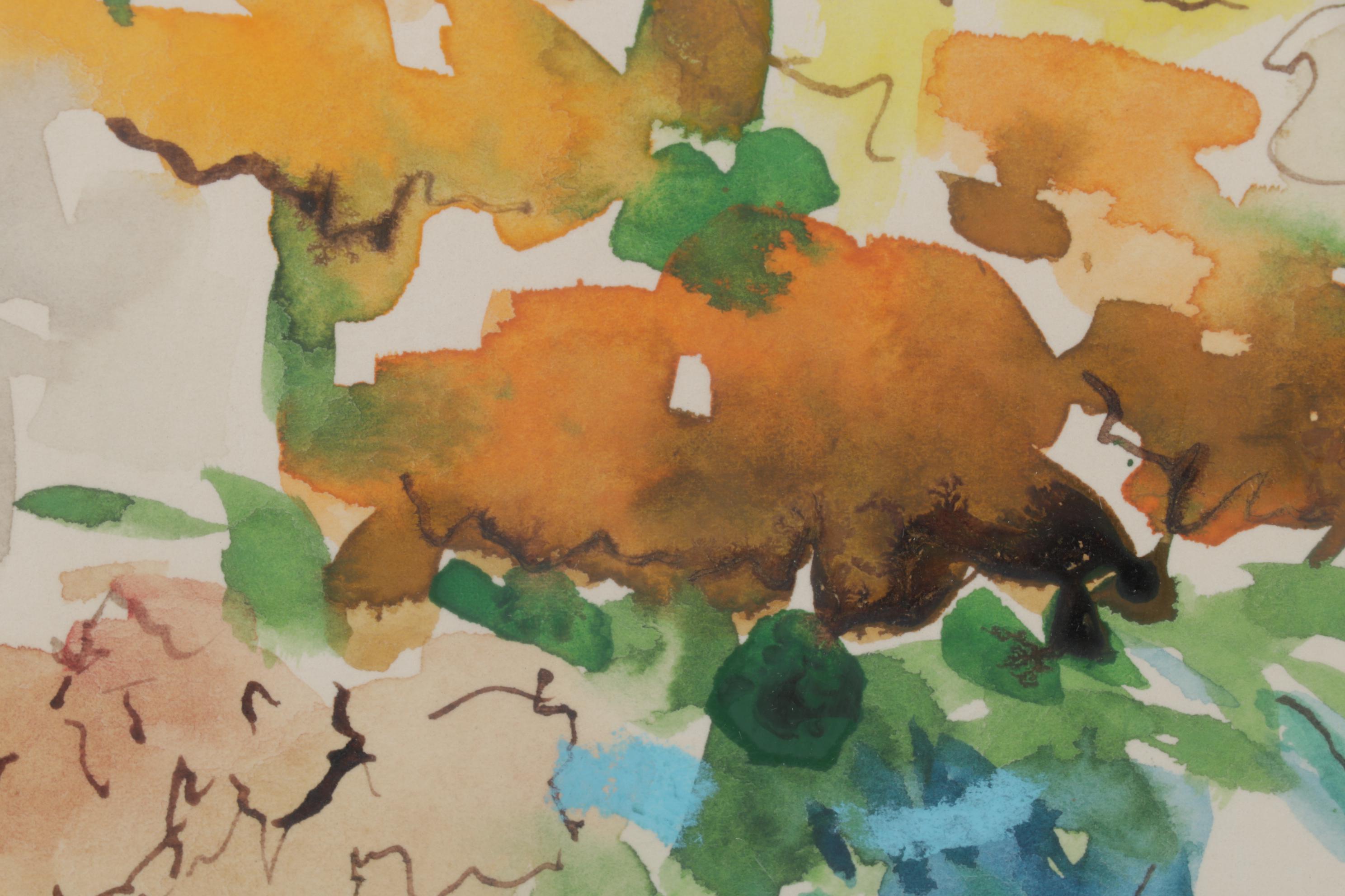 Phyllis Taplitz Floral Still Life Watercolor Painting, 1968