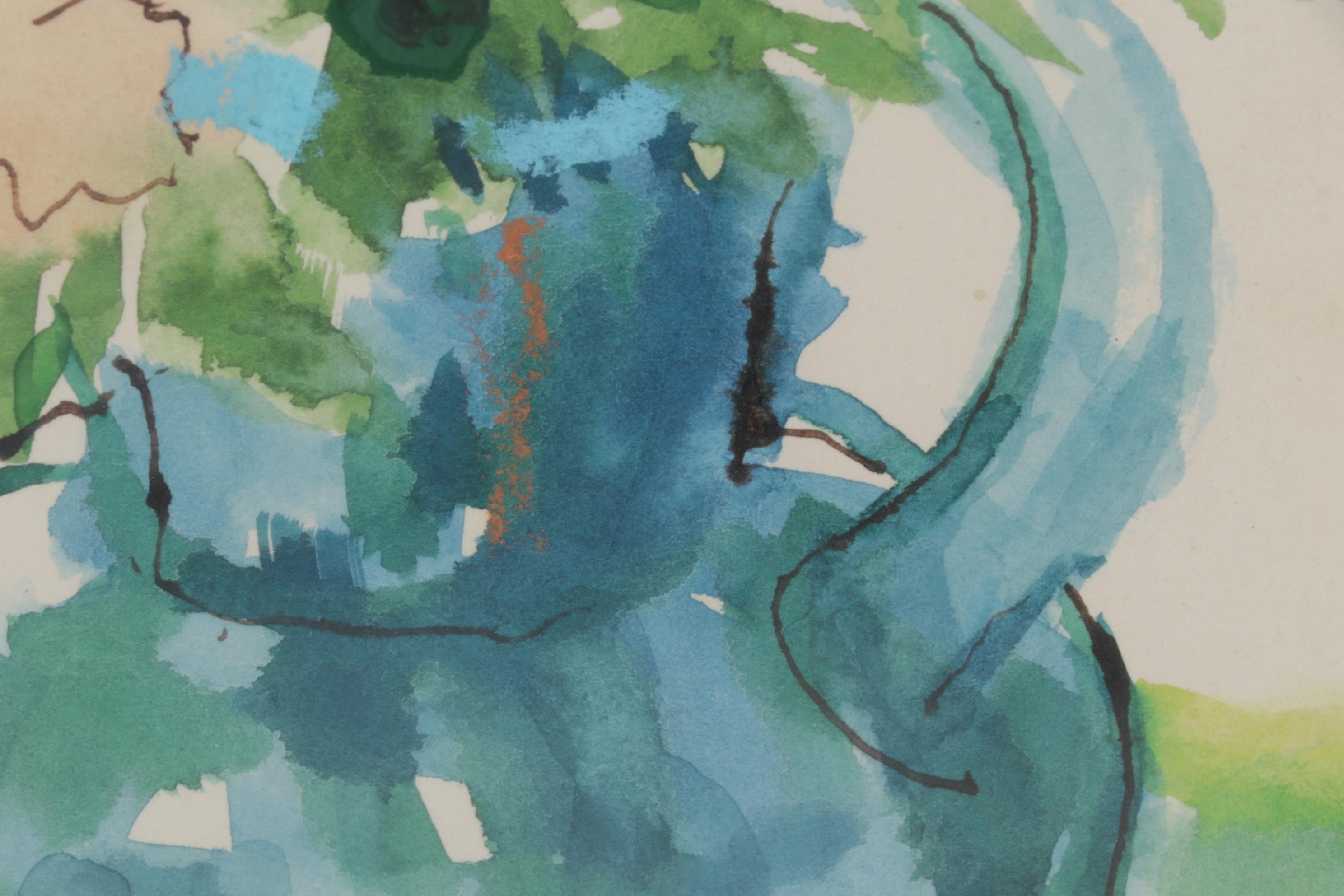 Phyllis Taplitz Floral Still Life Watercolor Painting, 1968