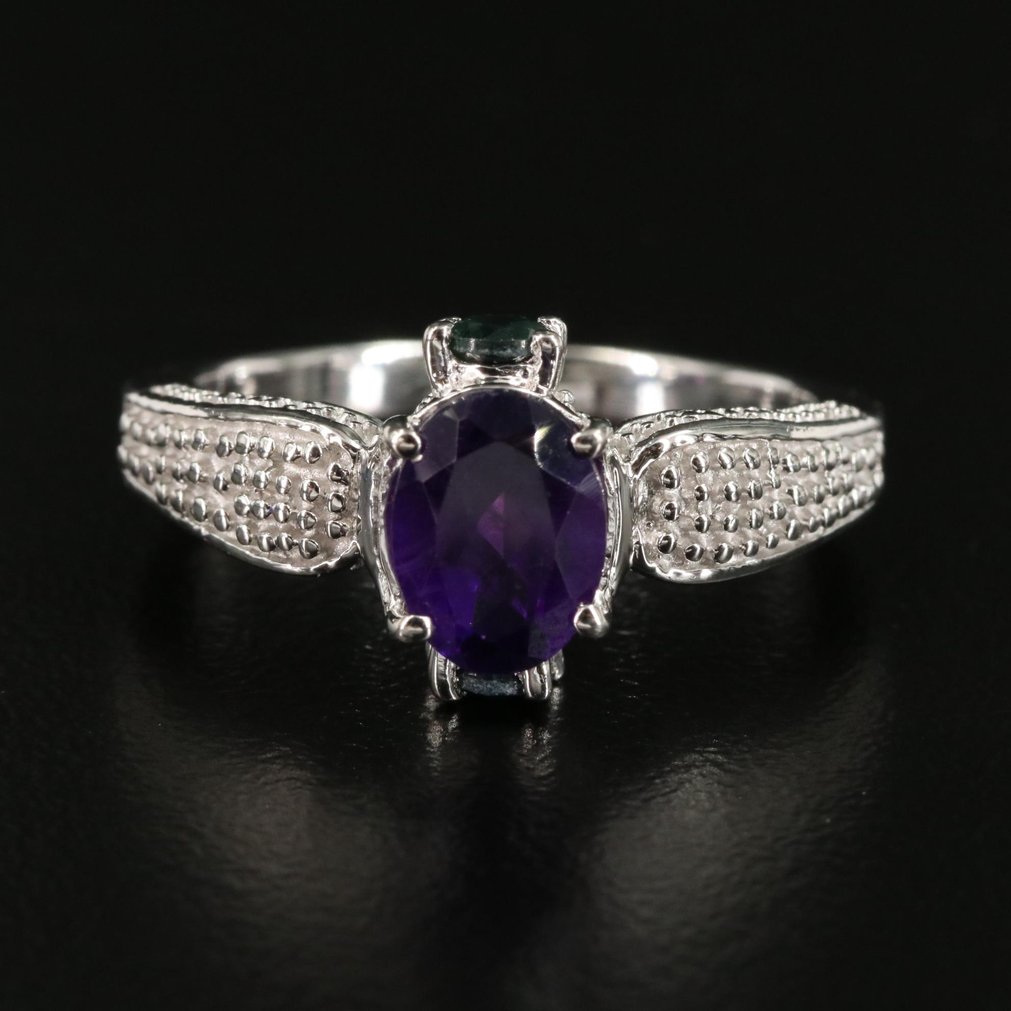Sterling Amethyst and Sapphire Tapered Ring