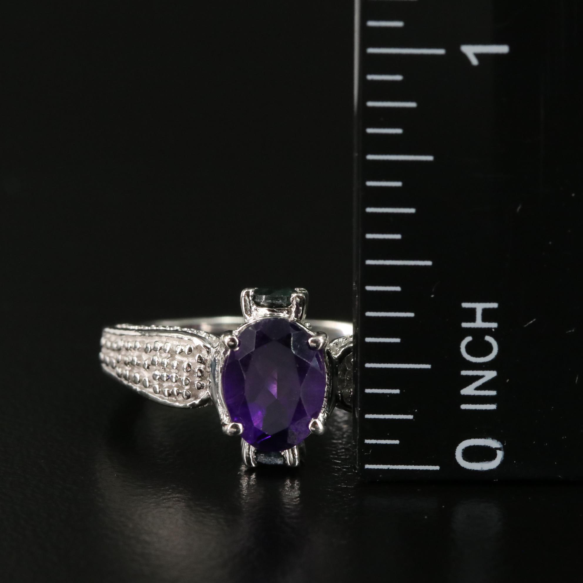 Sterling Amethyst and Sapphire Tapered Ring