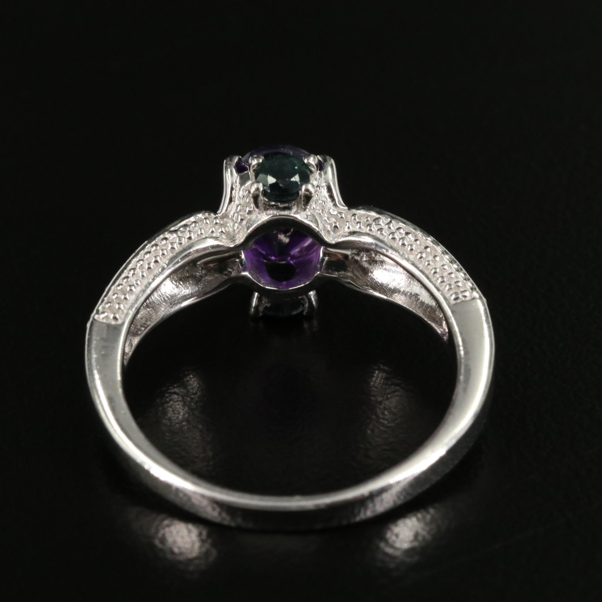 Sterling Amethyst and Sapphire Tapered Ring