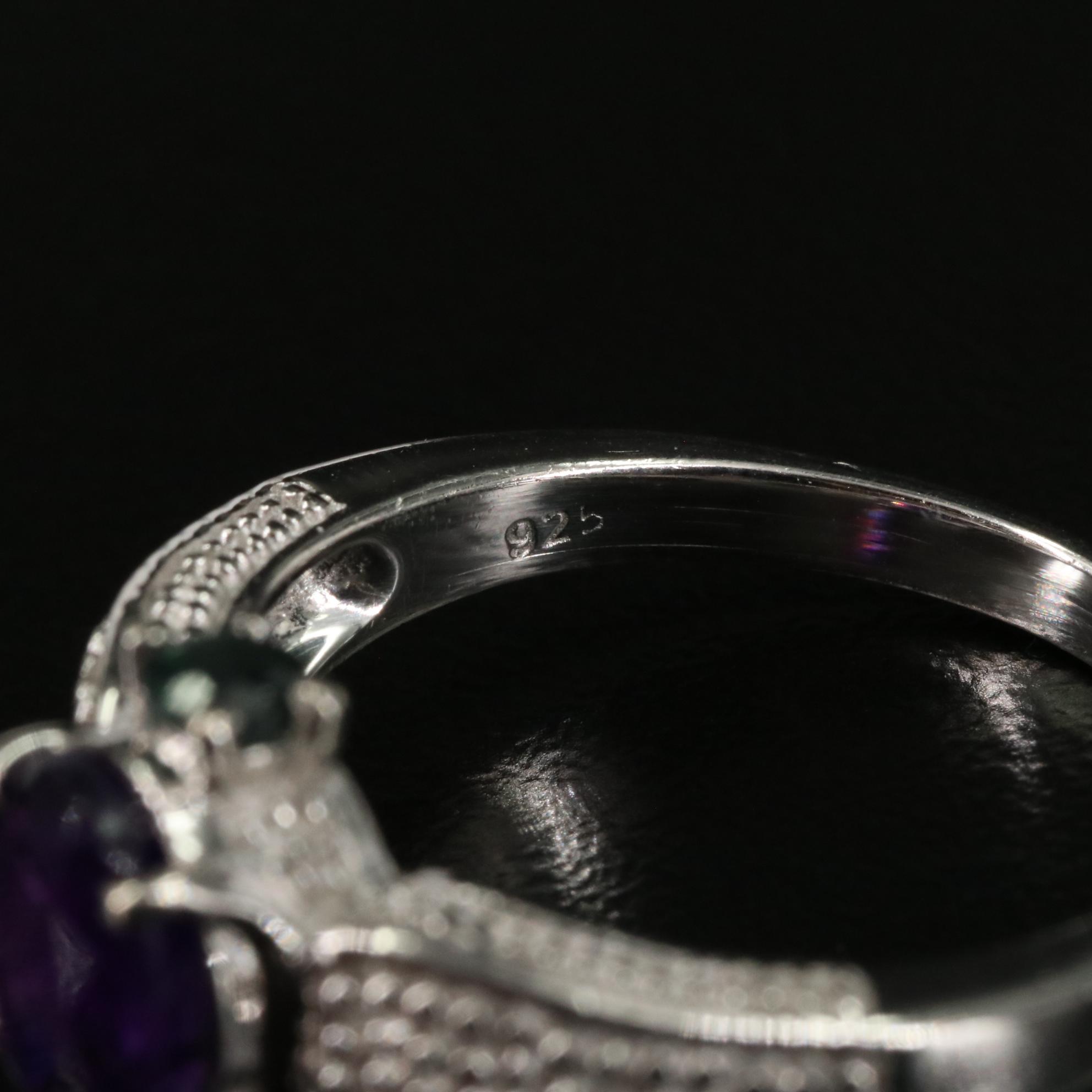 Sterling Amethyst and Sapphire Tapered Ring