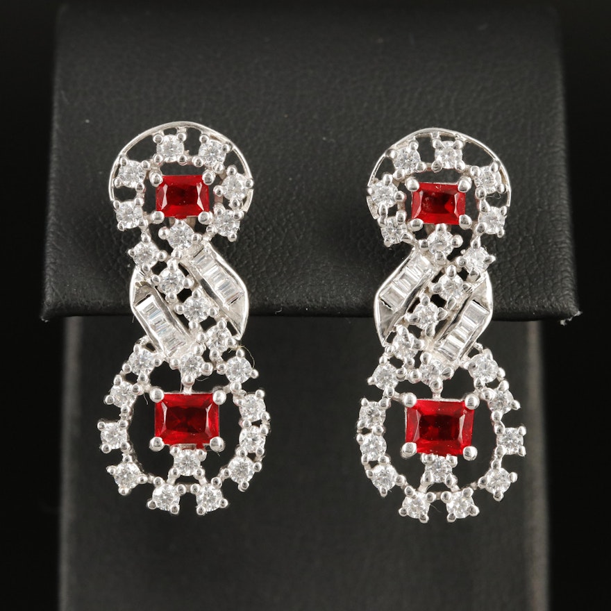 Sterling Glass and Cubic Zirconia Earrings