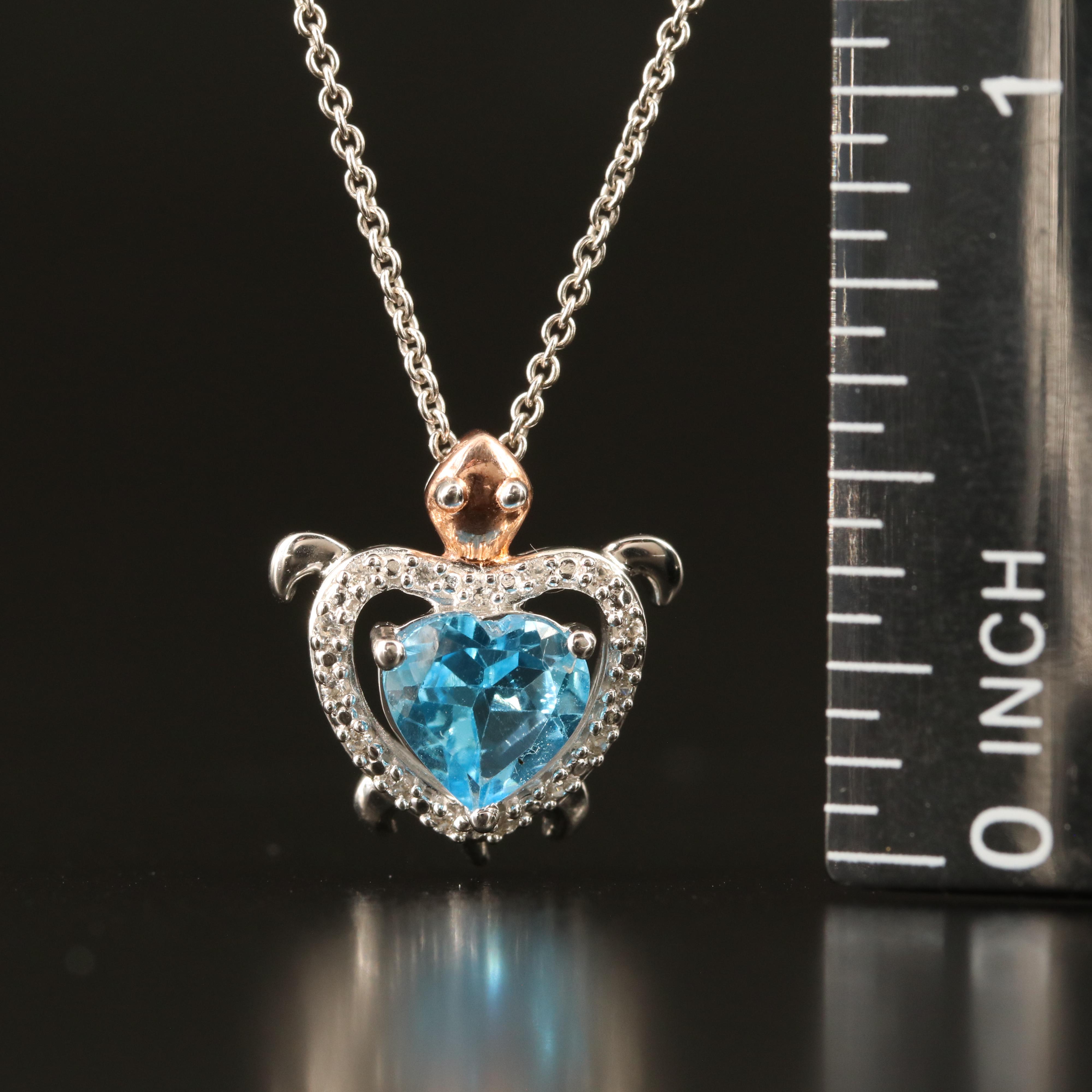Sterling Topaz and White Sapphire Turtle Pendant Necklace