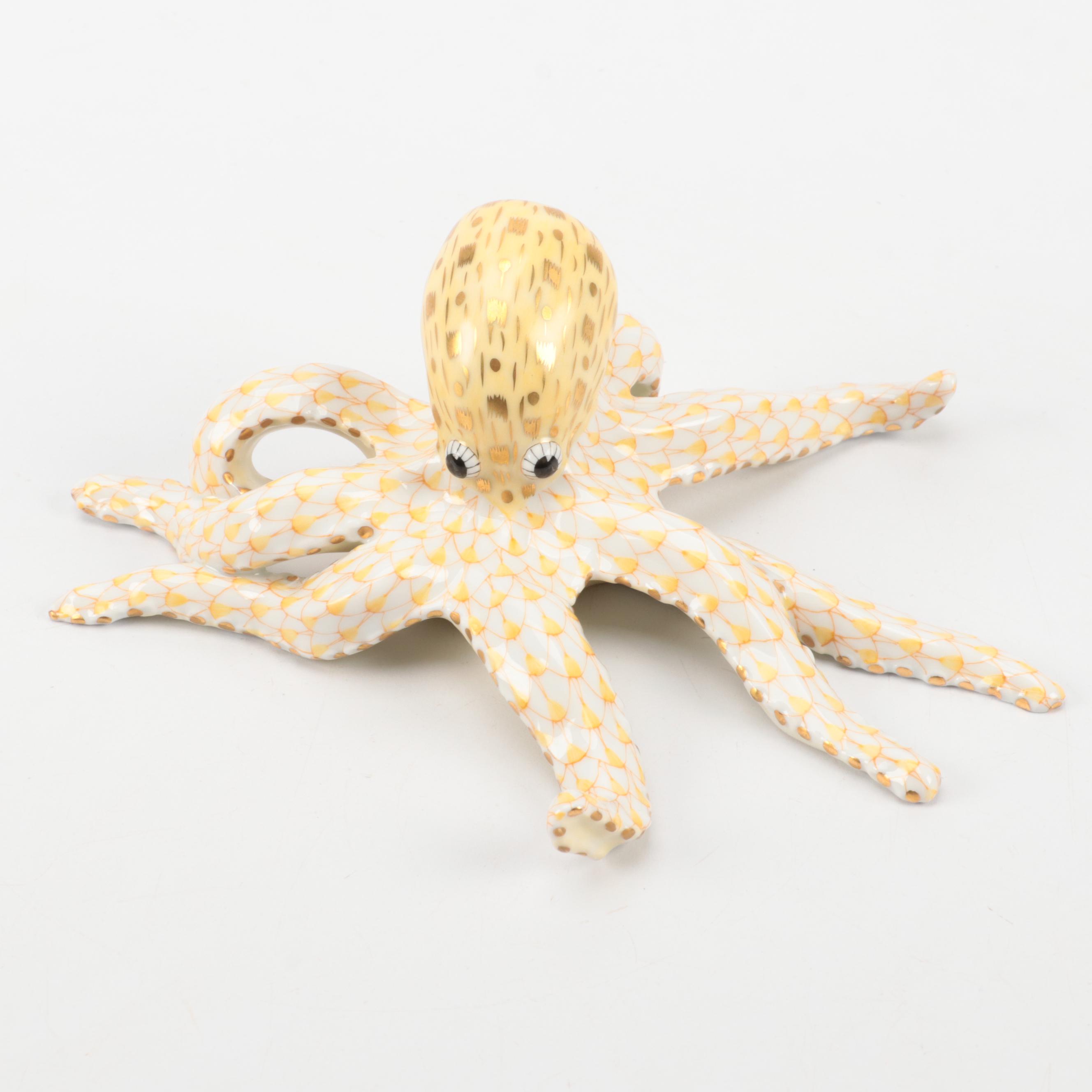 Herend Butterscotch Fishnet with Gold "Octopus" Porcelain Figurine
