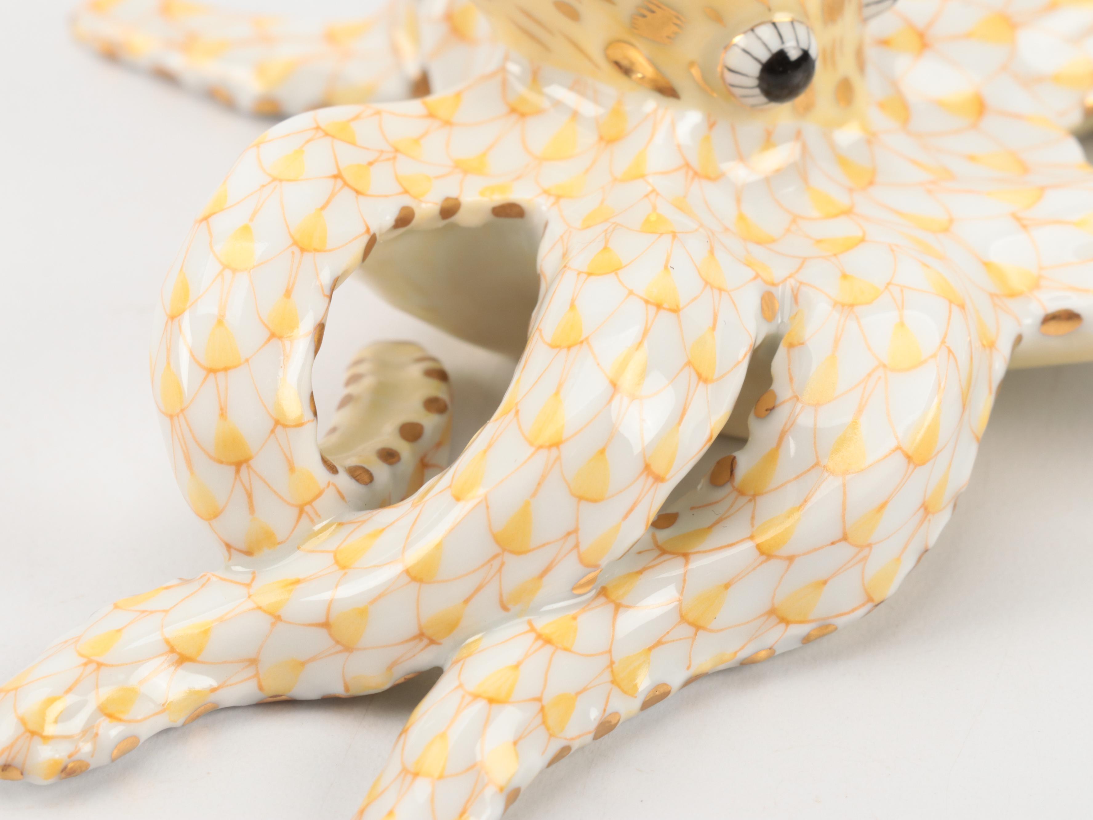 Herend Butterscotch Fishnet with Gold "Octopus" Porcelain Figurine