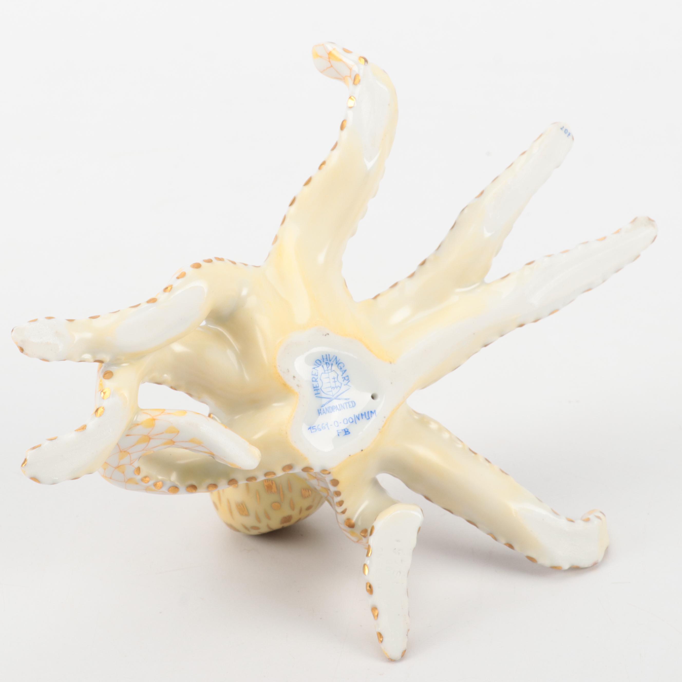 Herend Butterscotch Fishnet with Gold "Octopus" Porcelain Figurine