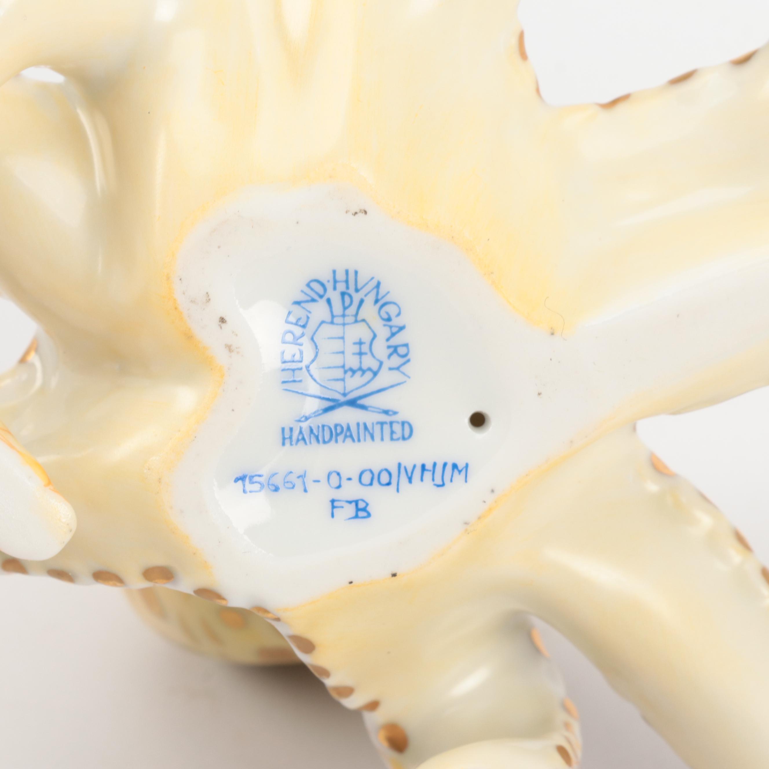 Herend Butterscotch Fishnet with Gold "Octopus" Porcelain Figurine