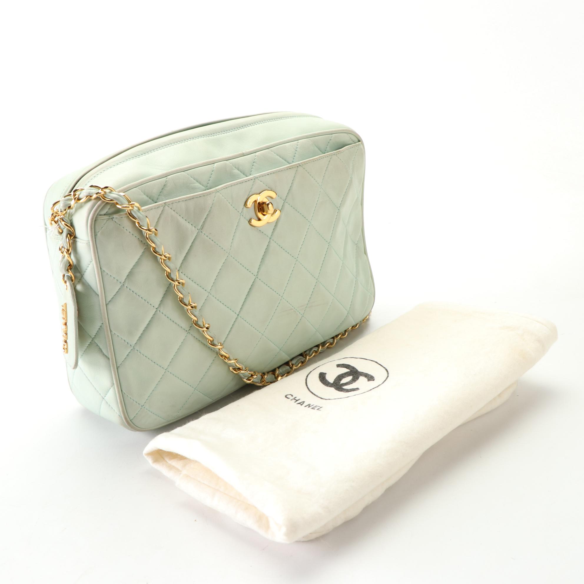 Chanel Front Pocket Top Zip Shoulder Bag in Lambskin Leather