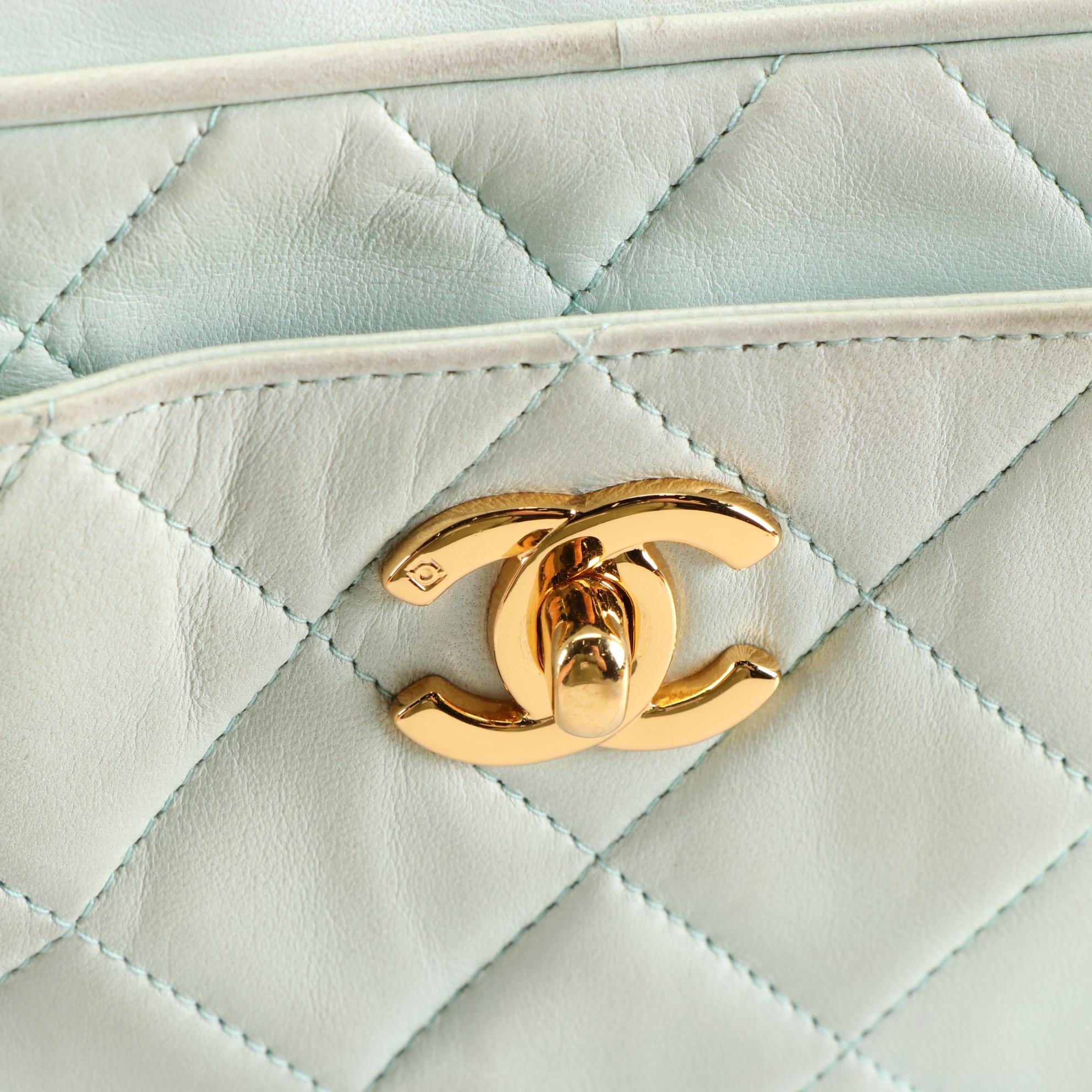 Chanel Front Pocket Top Zip Shoulder Bag in Lambskin Leather