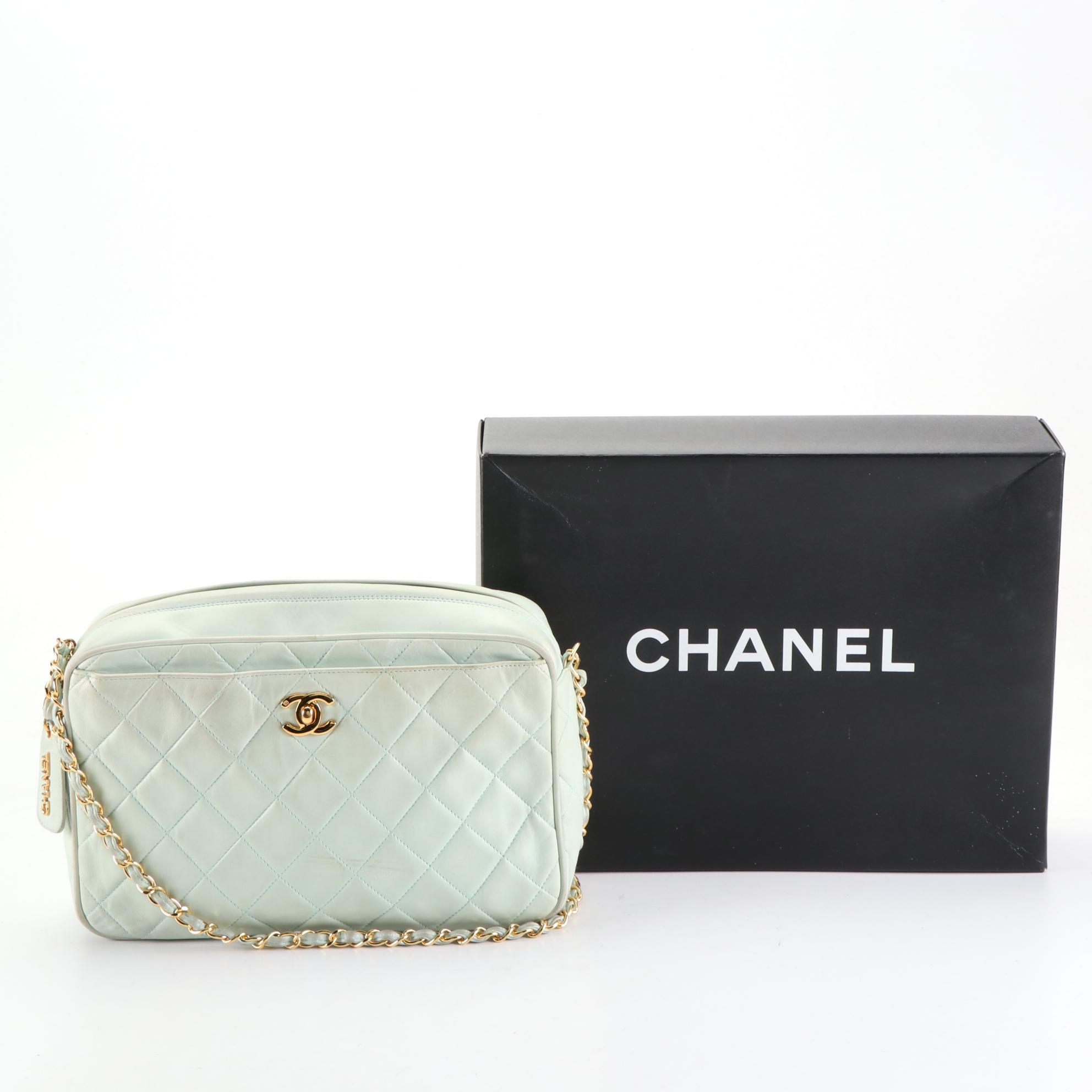 Chanel Front Pocket Top Zip Shoulder Bag in Lambskin Leather