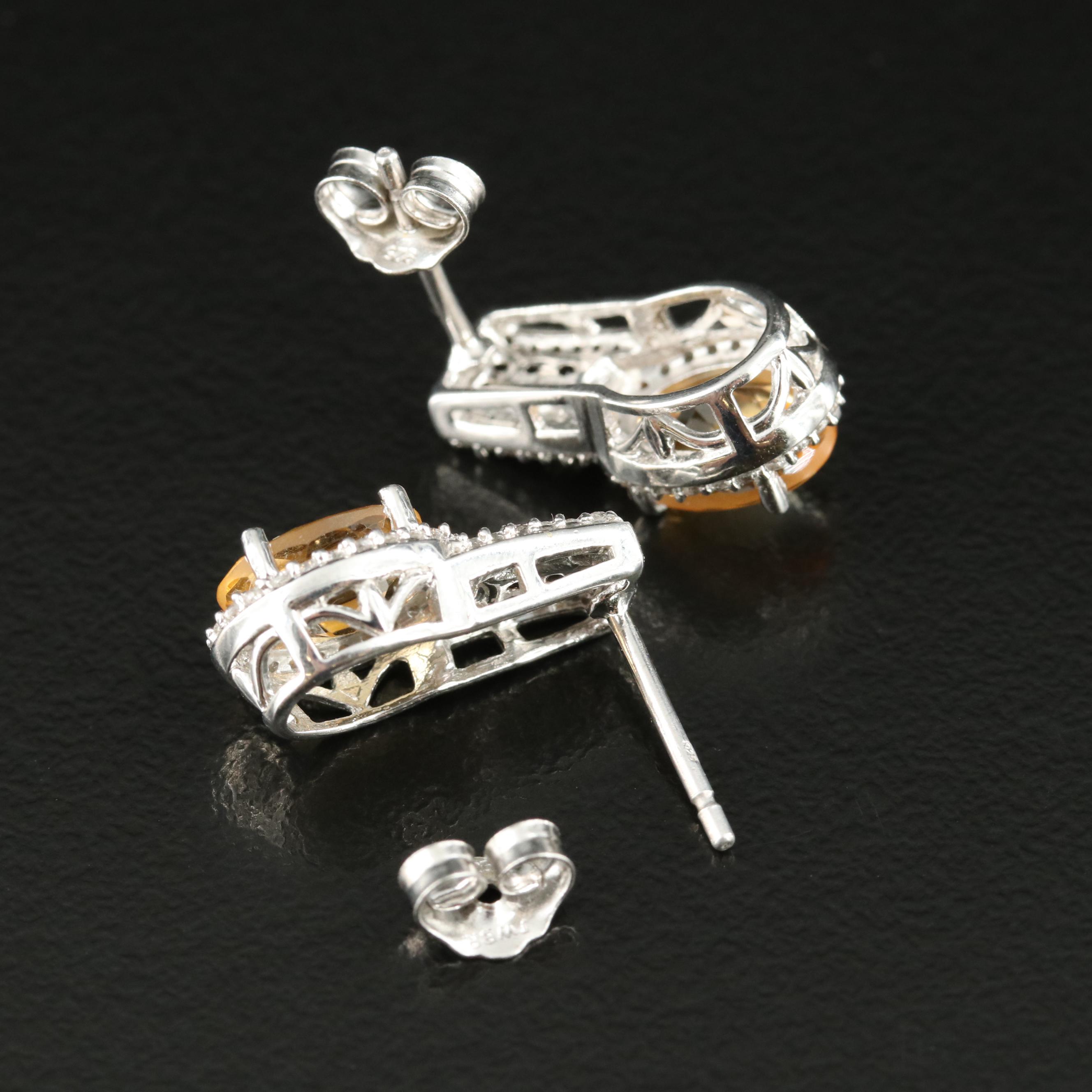 Sterling Citrine, Smoky Quartz and Sapphire Earrings