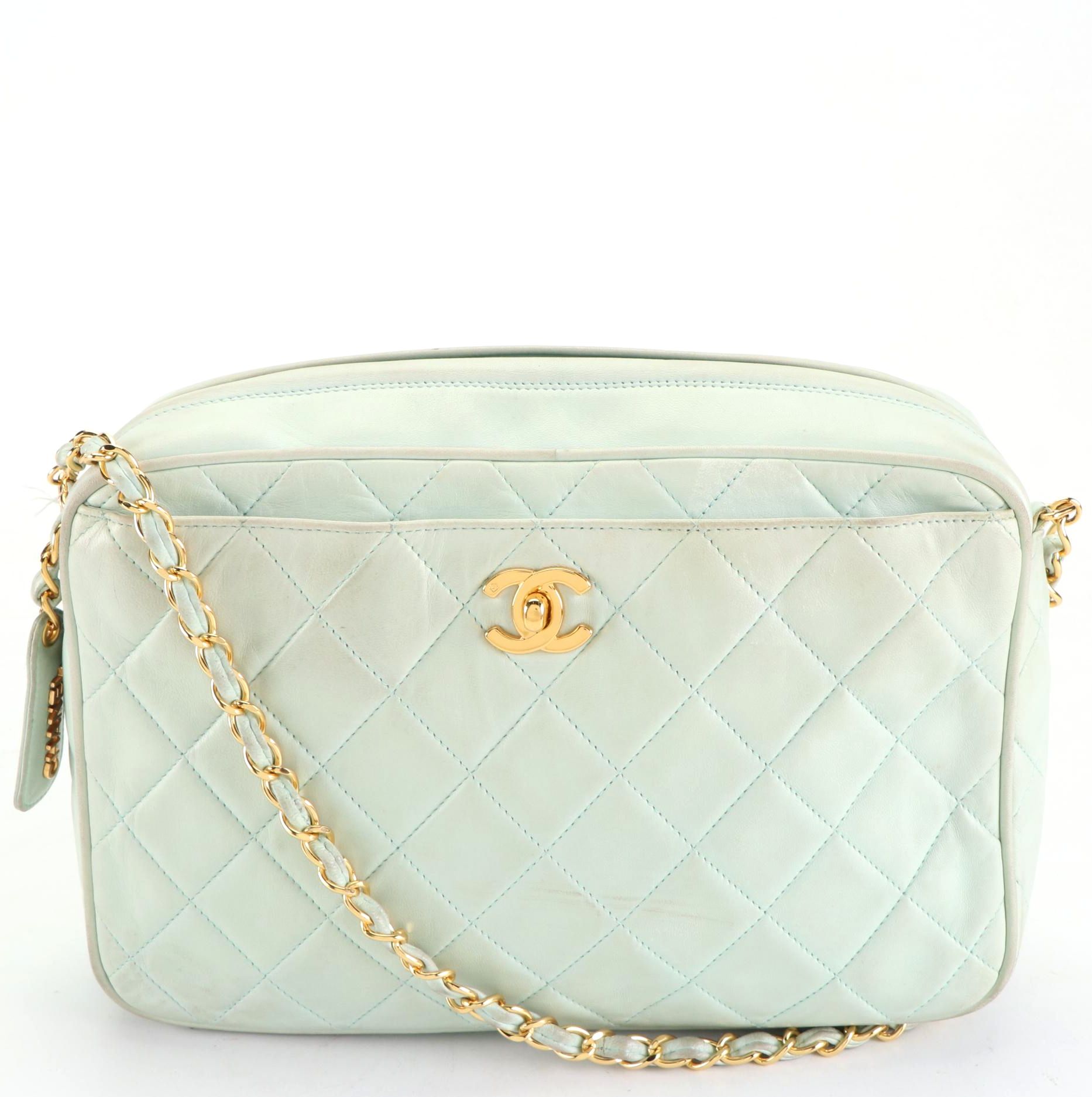 Chanel Front Pocket Top Zip Shoulder Bag in Lambskin Leather
