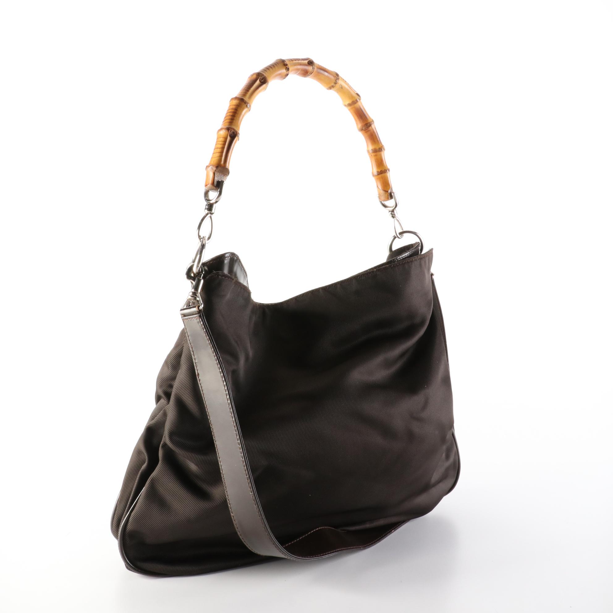 Gucci Bamboo Shoulder Bag in Nylon and Leather with Shoulder Strap