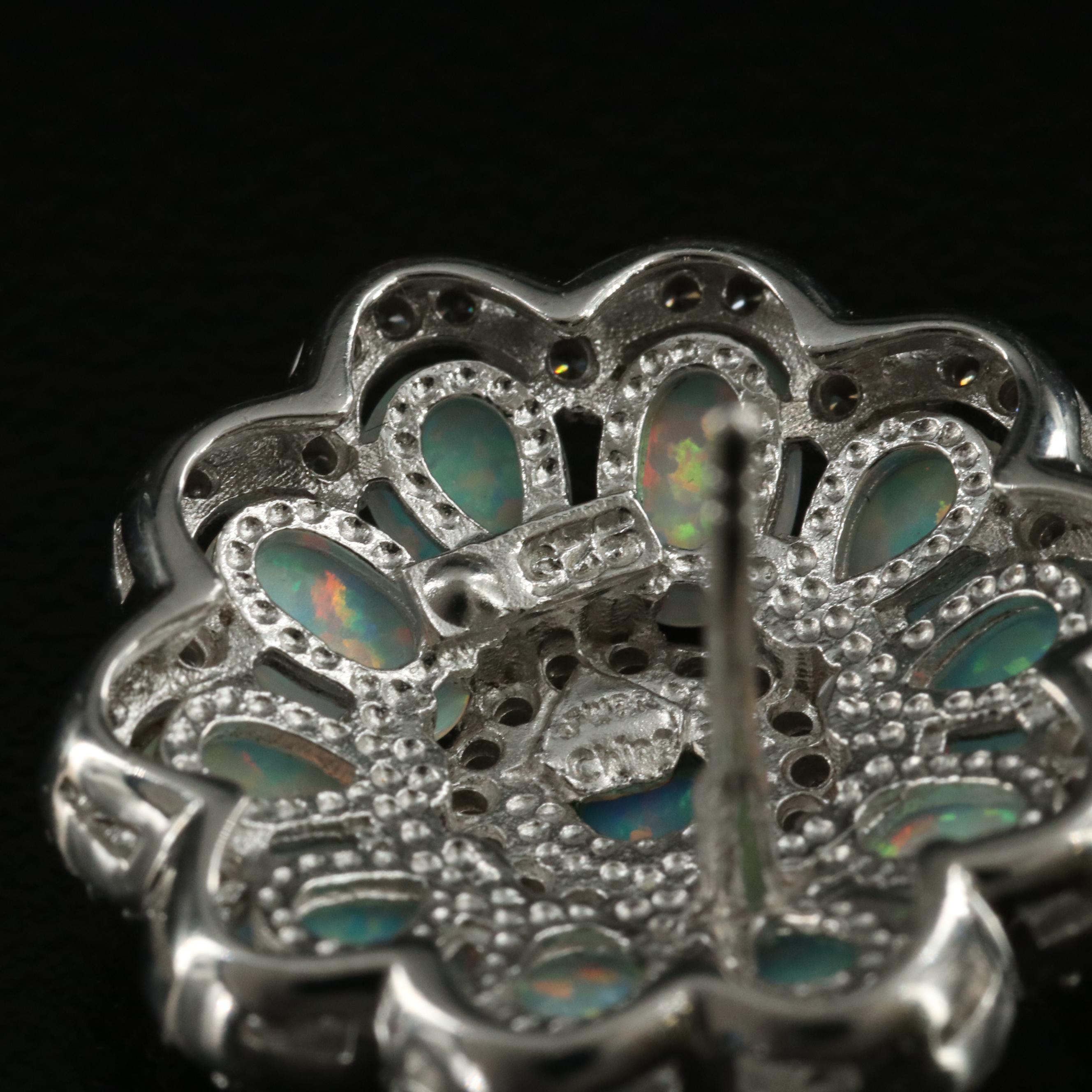 Sterling Opal and Cubic Zirconia Earrings with Scalloped Edges