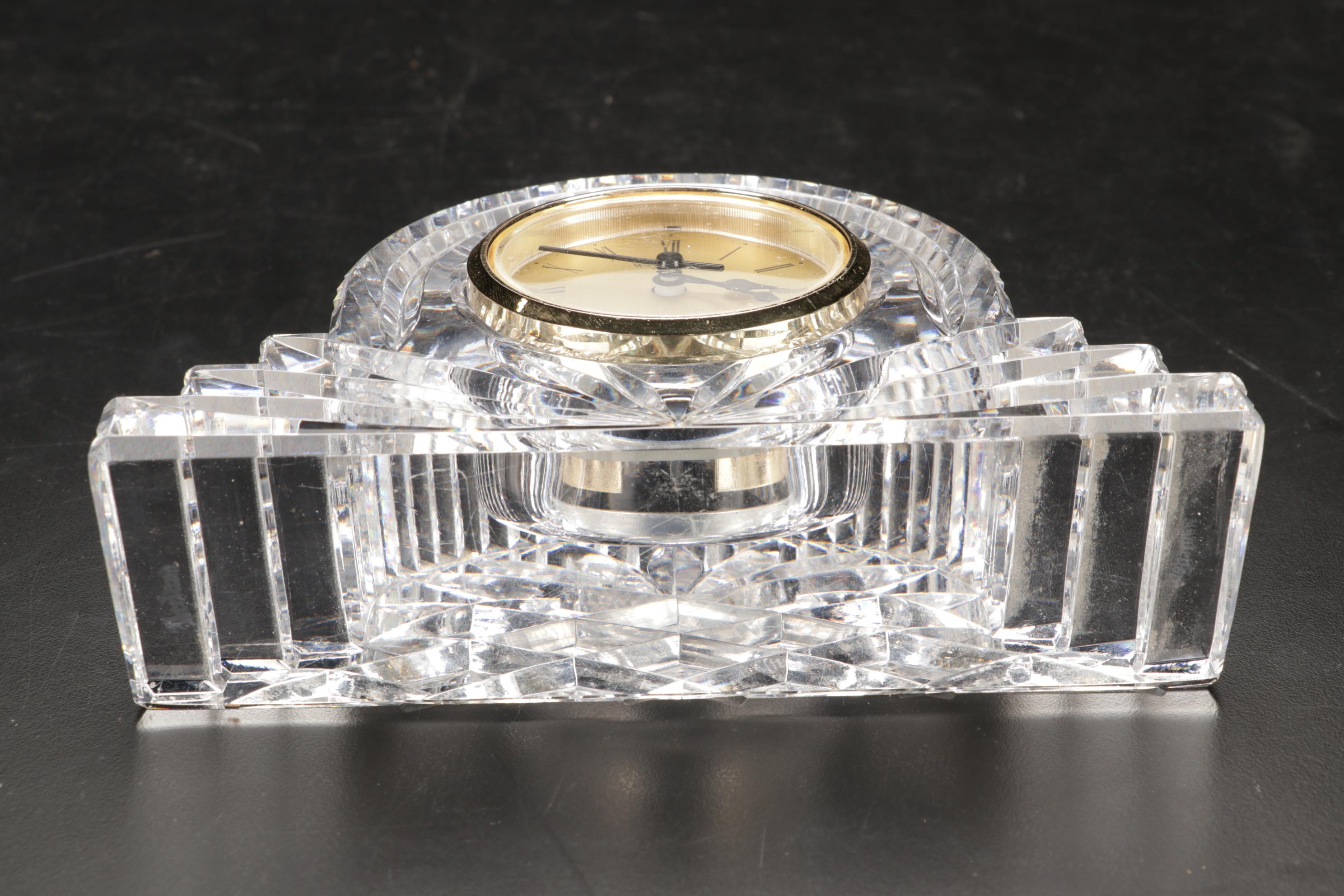 Waterford Crystal Desk Clock with Marquis "Greenbriar"  Bowl and Other Decanter