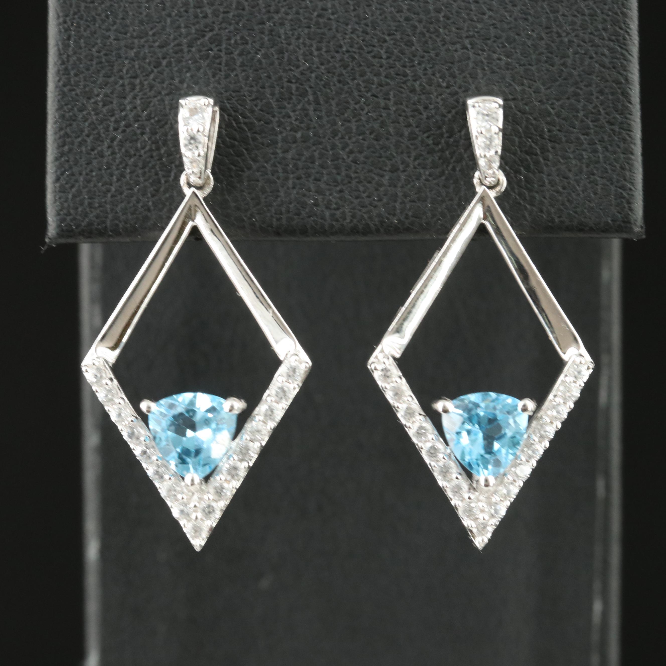 Sterling Swiss Blue Topaz and White Sapphire Earrings