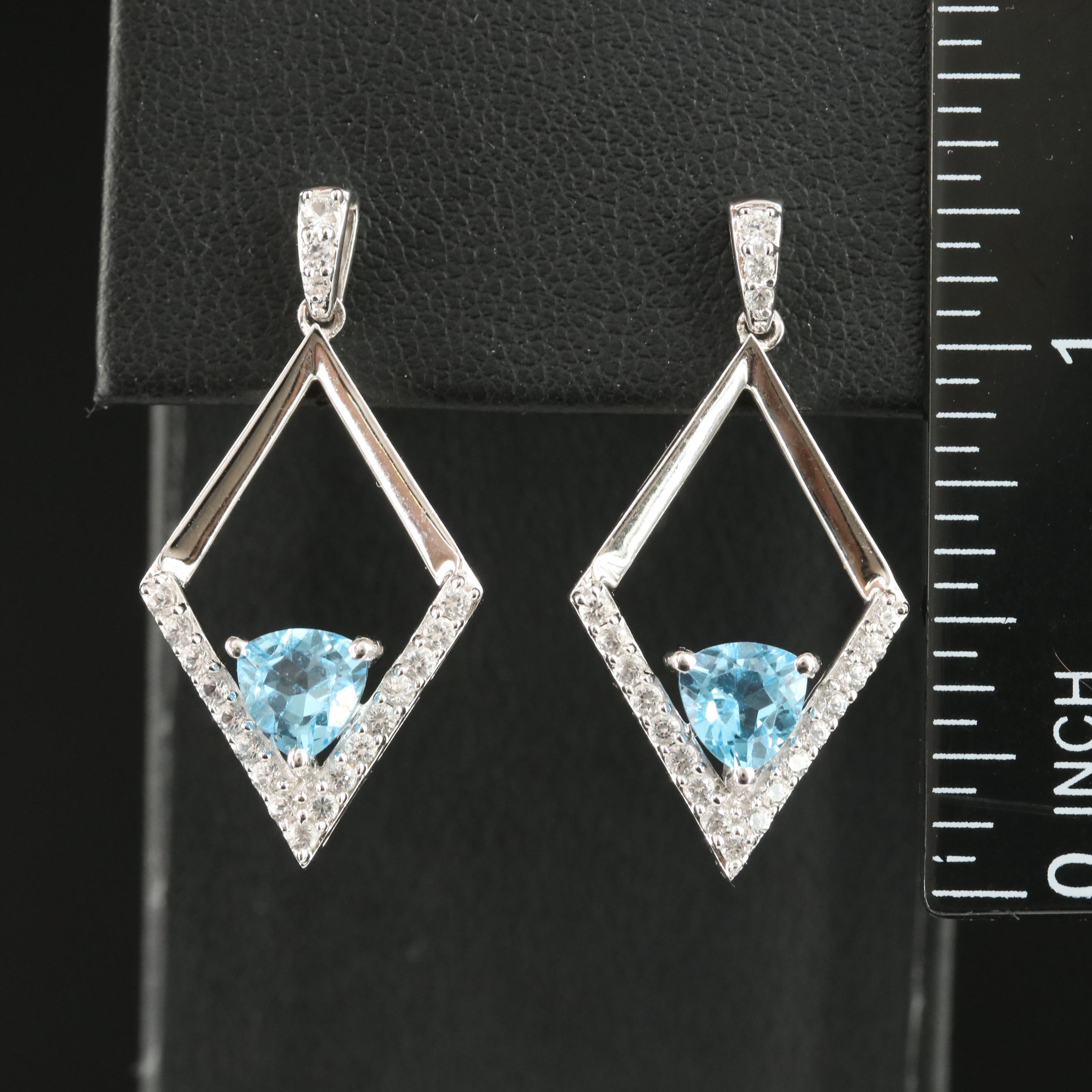 Sterling Swiss Blue Topaz and White Sapphire Earrings