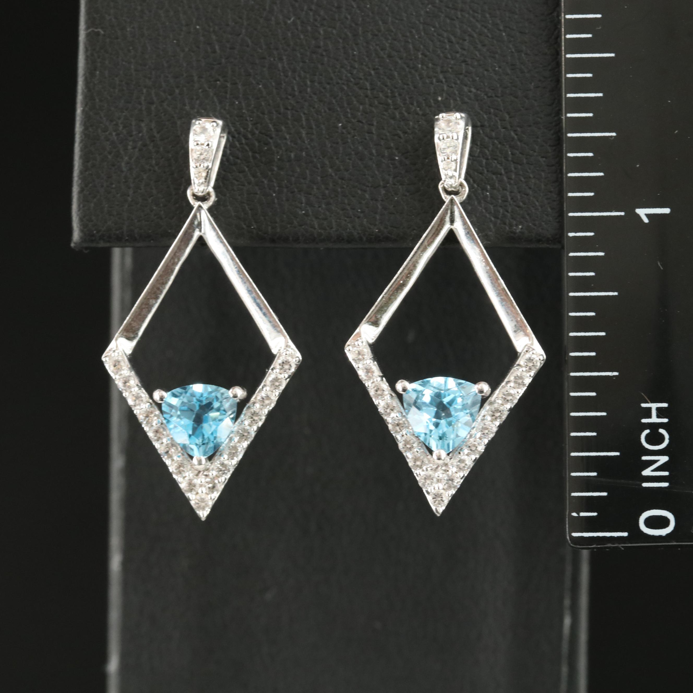 Sterling Swiss Blue Topaz and White Sapphire Earrings