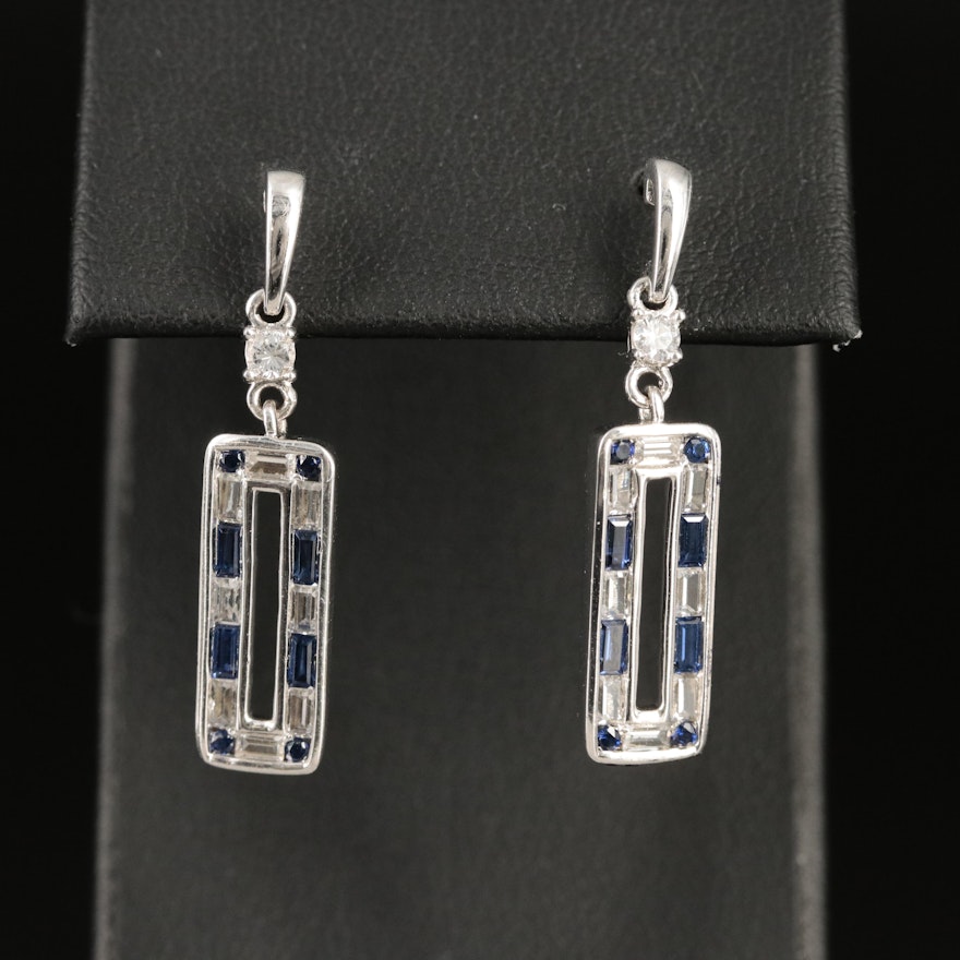 Sterling Sapphire and White Sapphire Drop Earrings