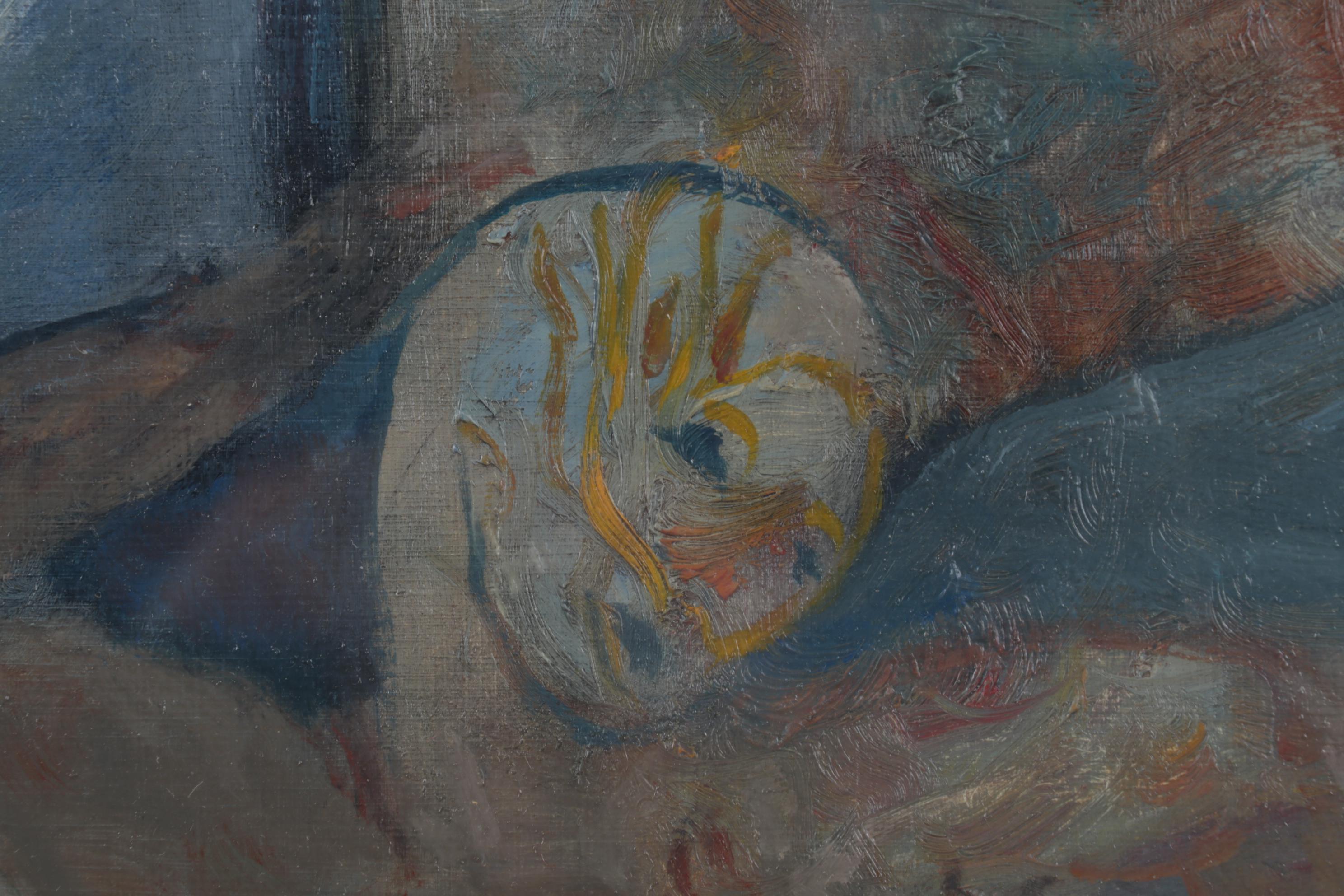 Oil Painting of Nude Figures Next to Fountain, Circa 1970