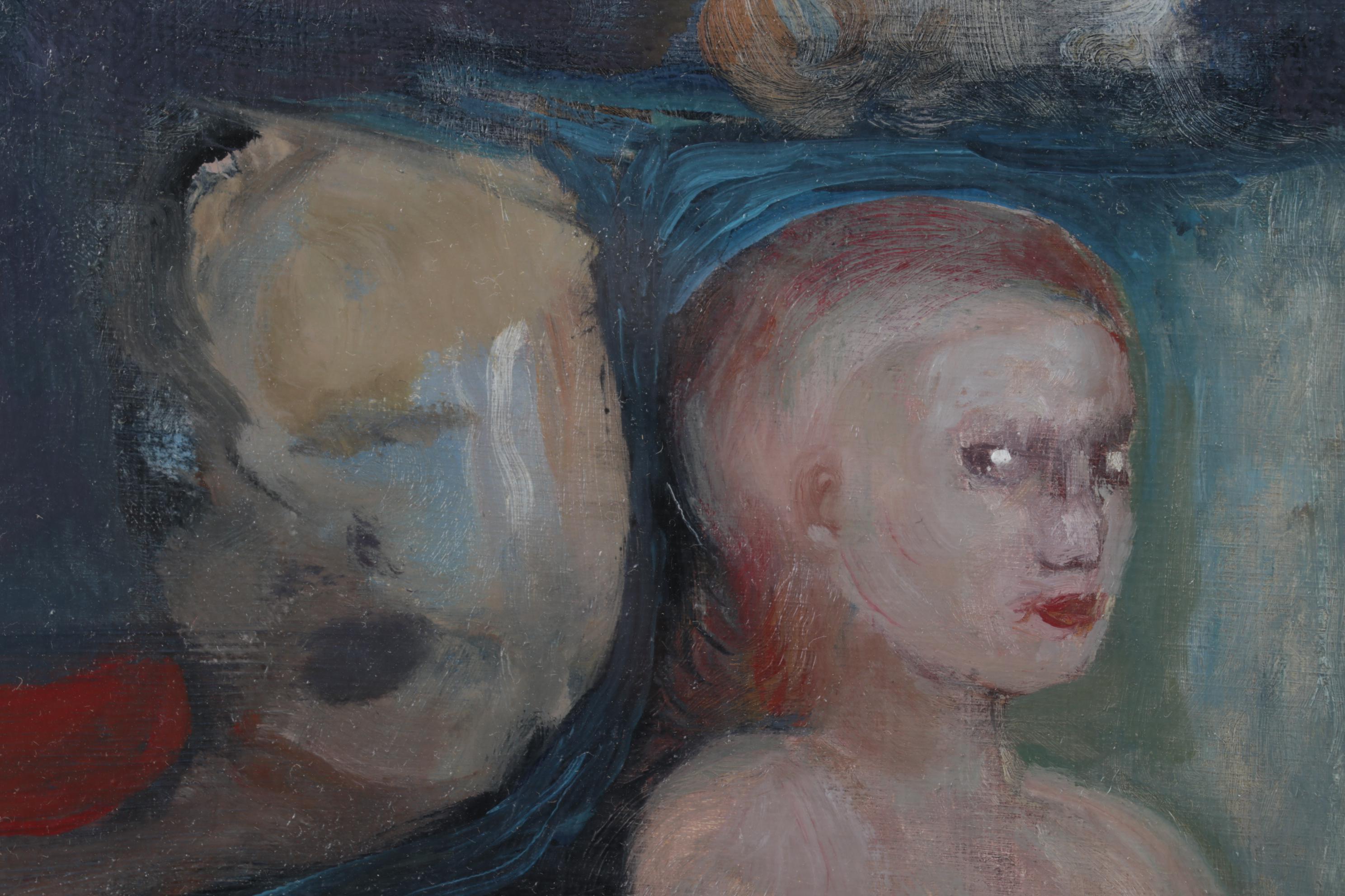 Oil Painting of Nude Figures Next to Fountain, Circa 1970