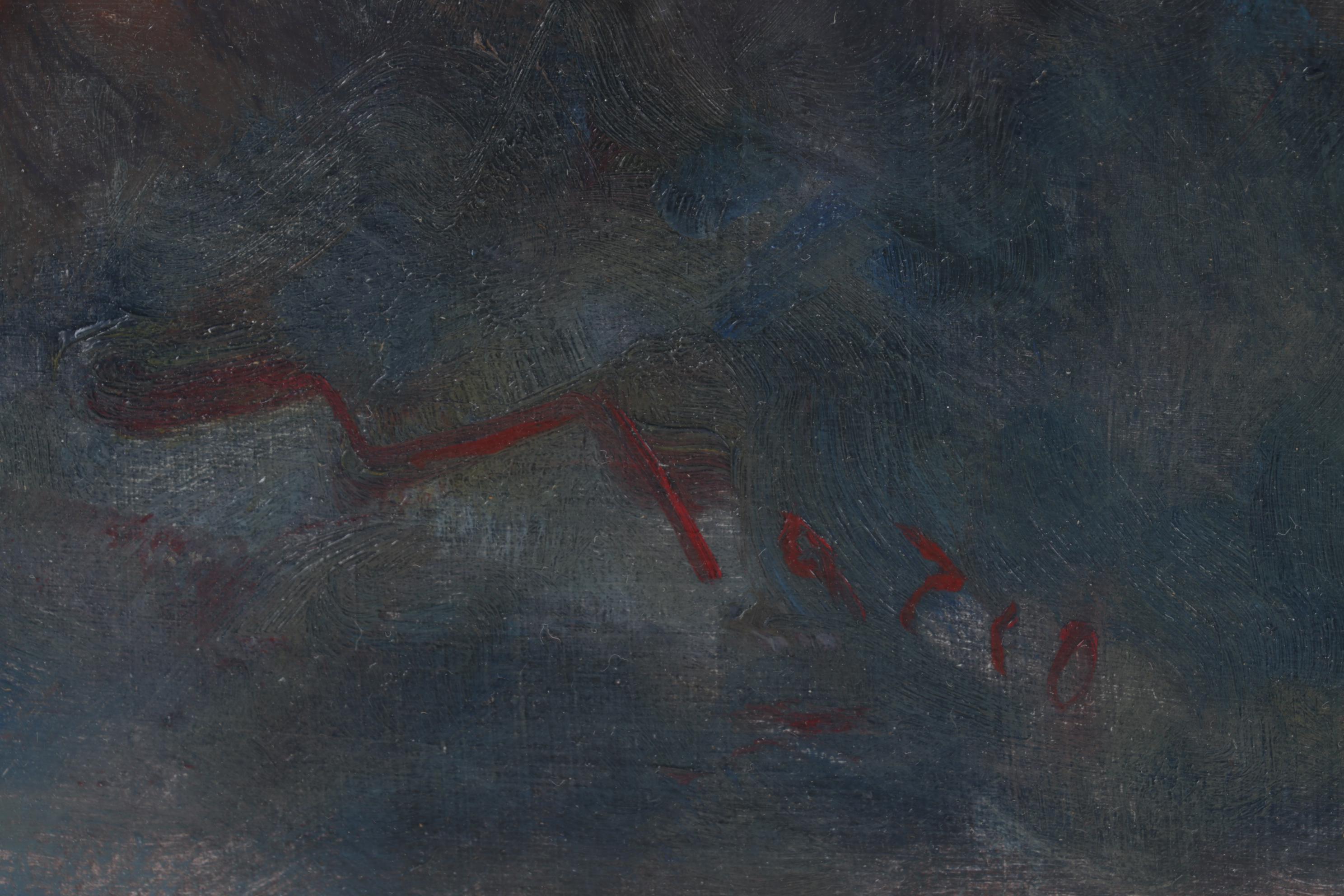 Oil Painting of Nude Figures Next to Fountain, Circa 1970