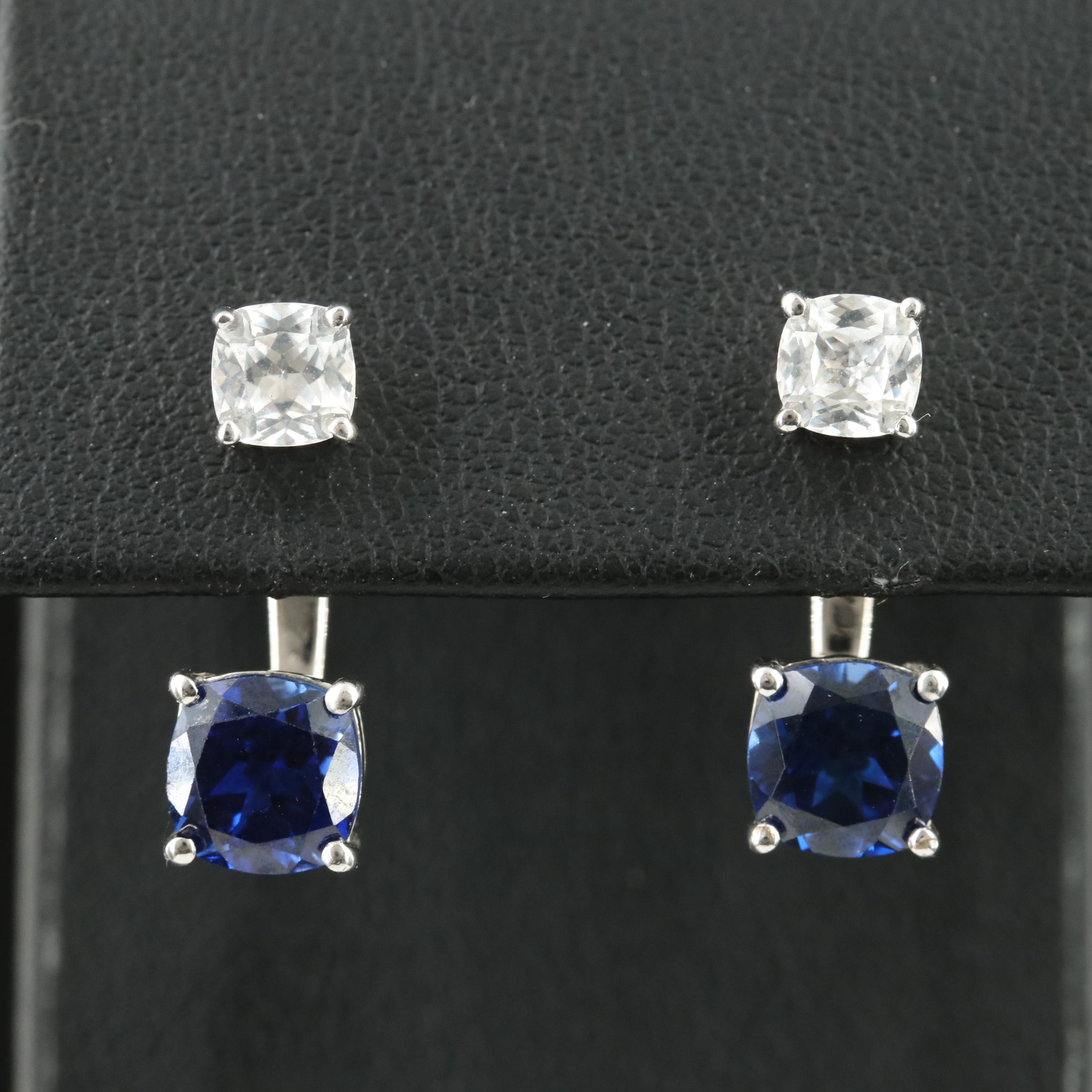 Sterling White Sapphire Stud Earrings with Sapphire Enhancers