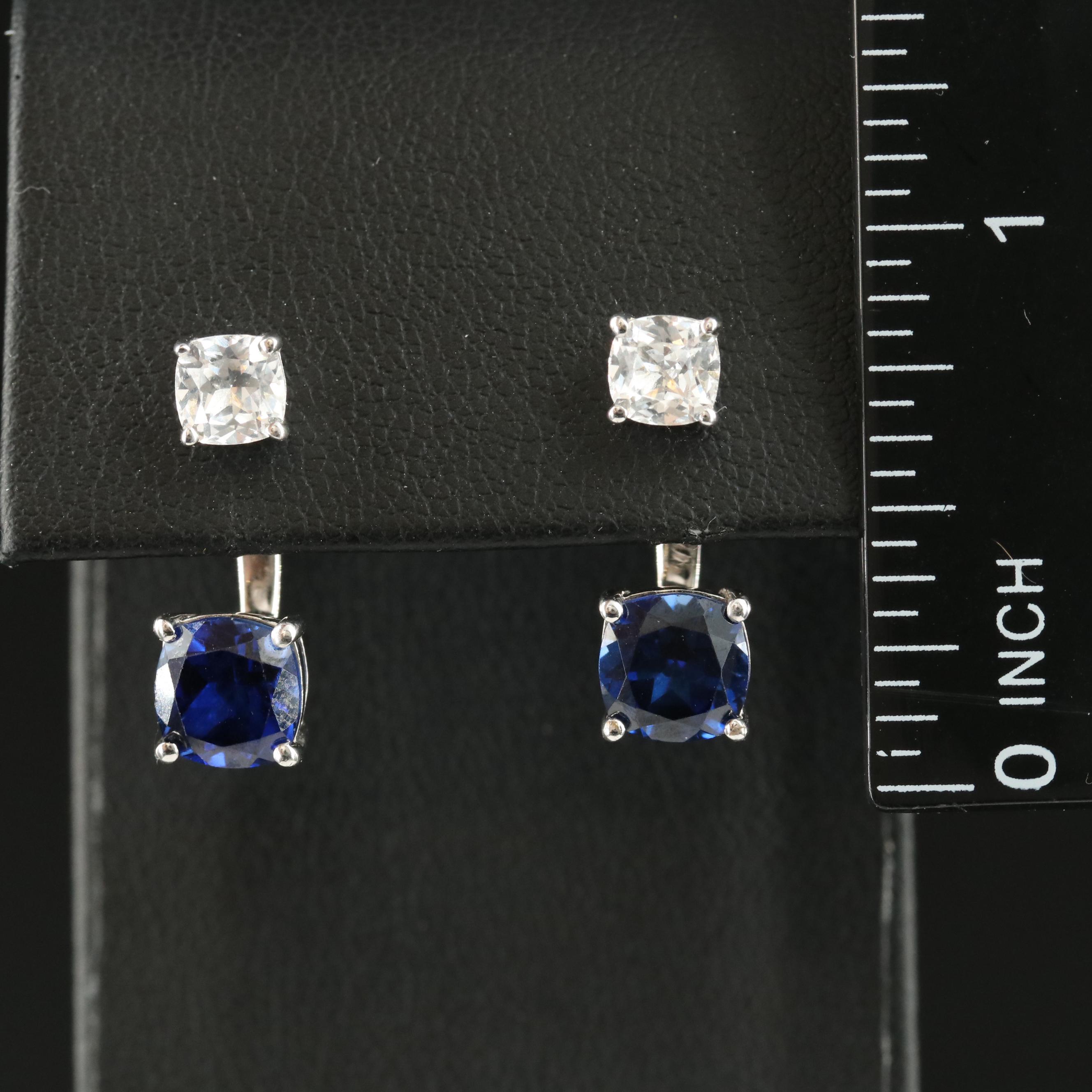 Sterling White Sapphire Stud Earrings with Sapphire Enhancers