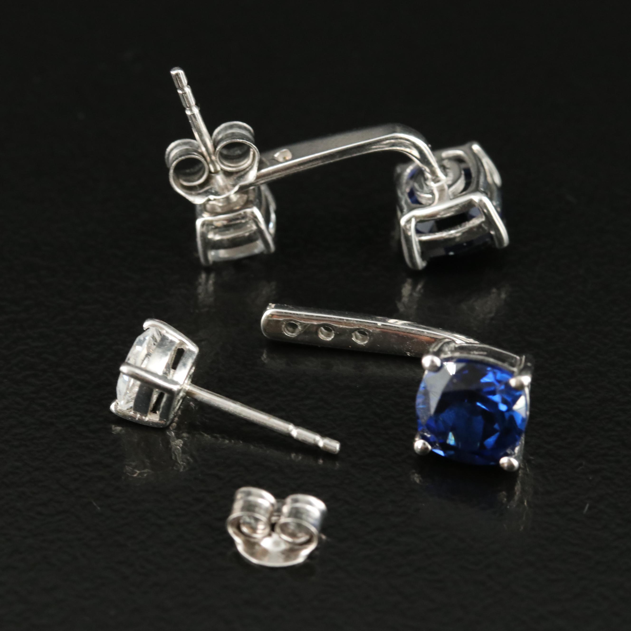 Sterling White Sapphire Stud Earrings with Sapphire Enhancers