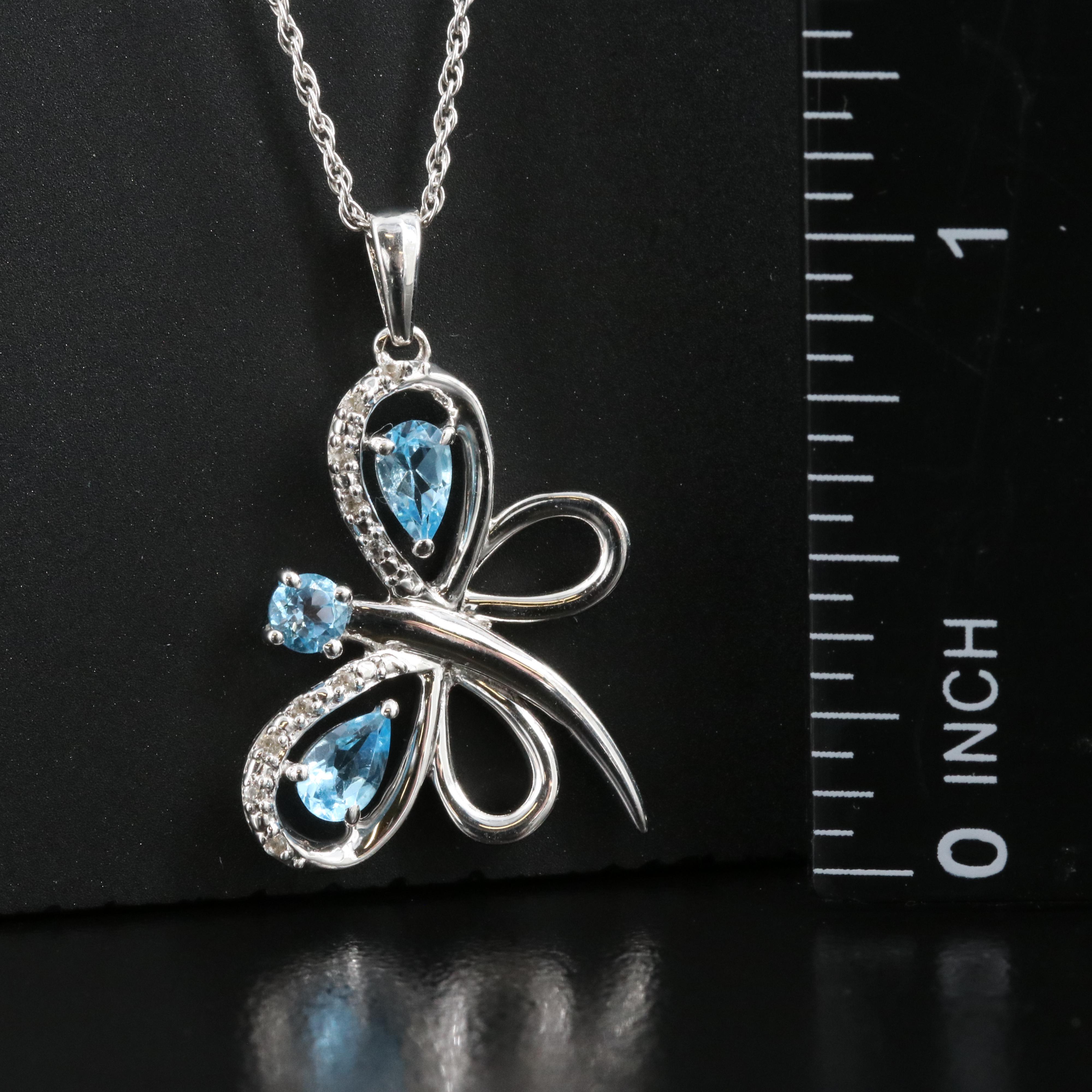 Sterling Sky Blue Topaz and Sapphire Butterfly Pendant Necklace