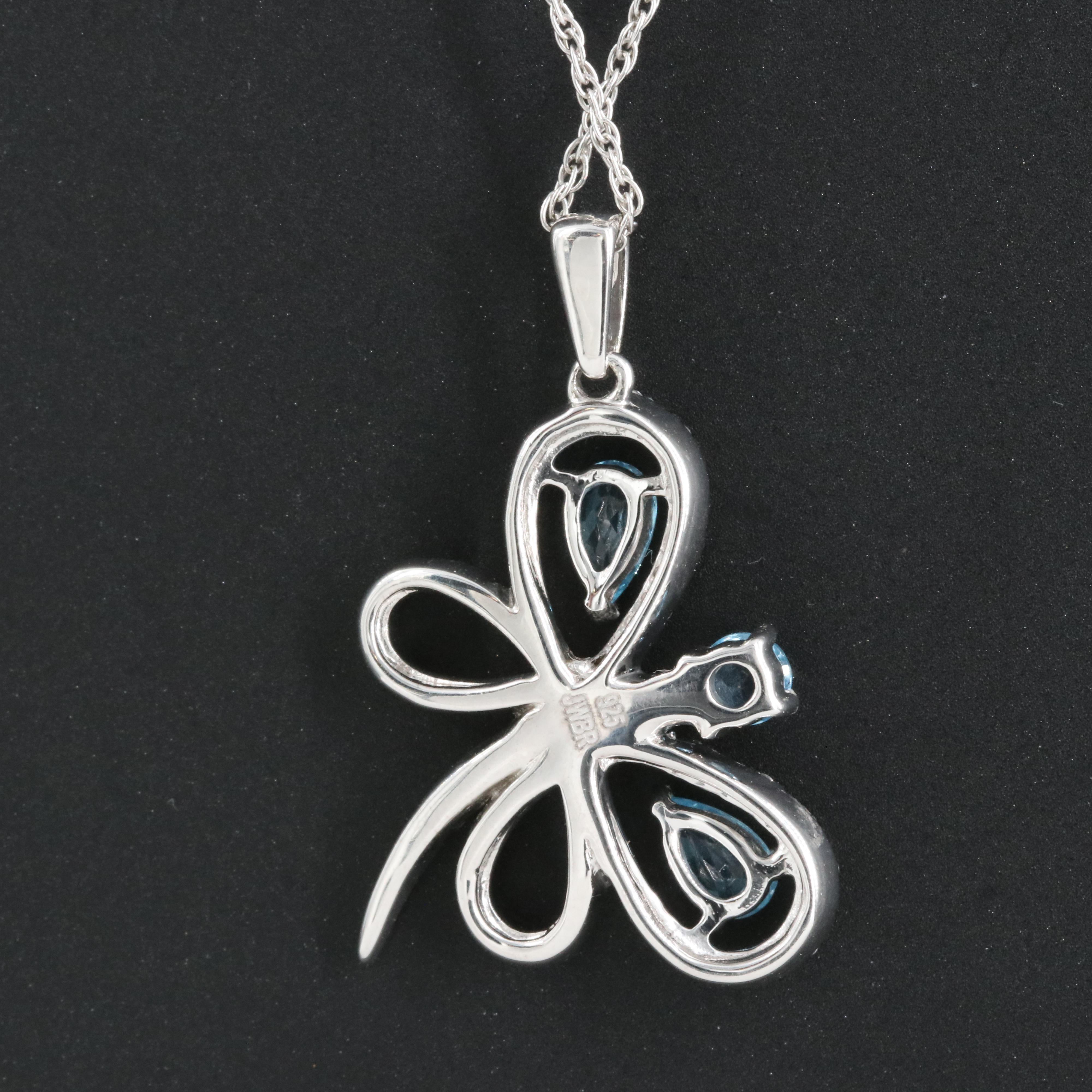 Sterling Sky Blue Topaz and Sapphire Butterfly Pendant Necklace