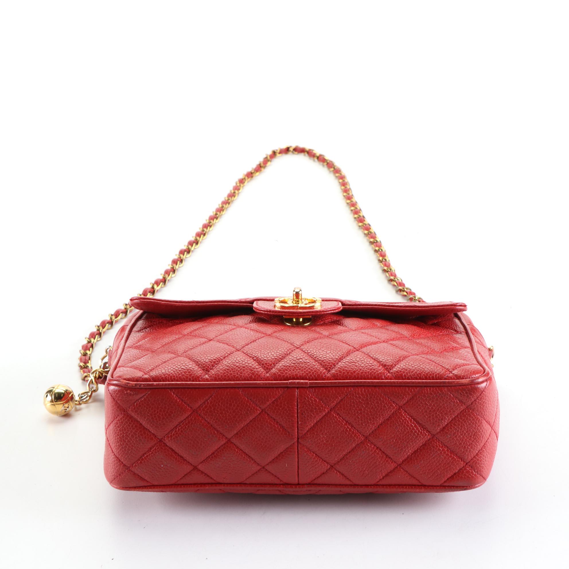 Chanel Front Pocket Top Zip Shoulder Bag in Red Caviar Leather