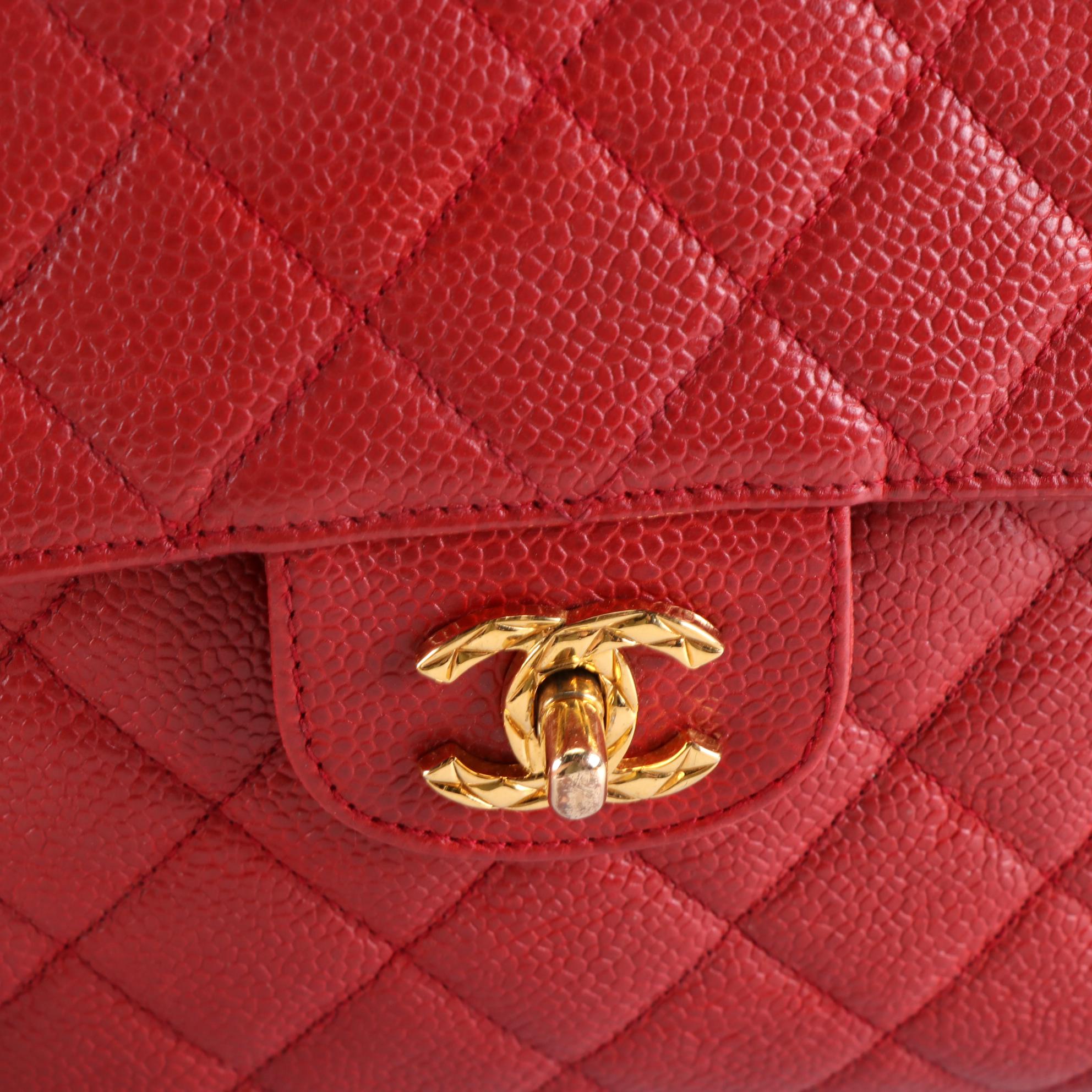 Chanel Front Pocket Top Zip Shoulder Bag in Red Caviar Leather