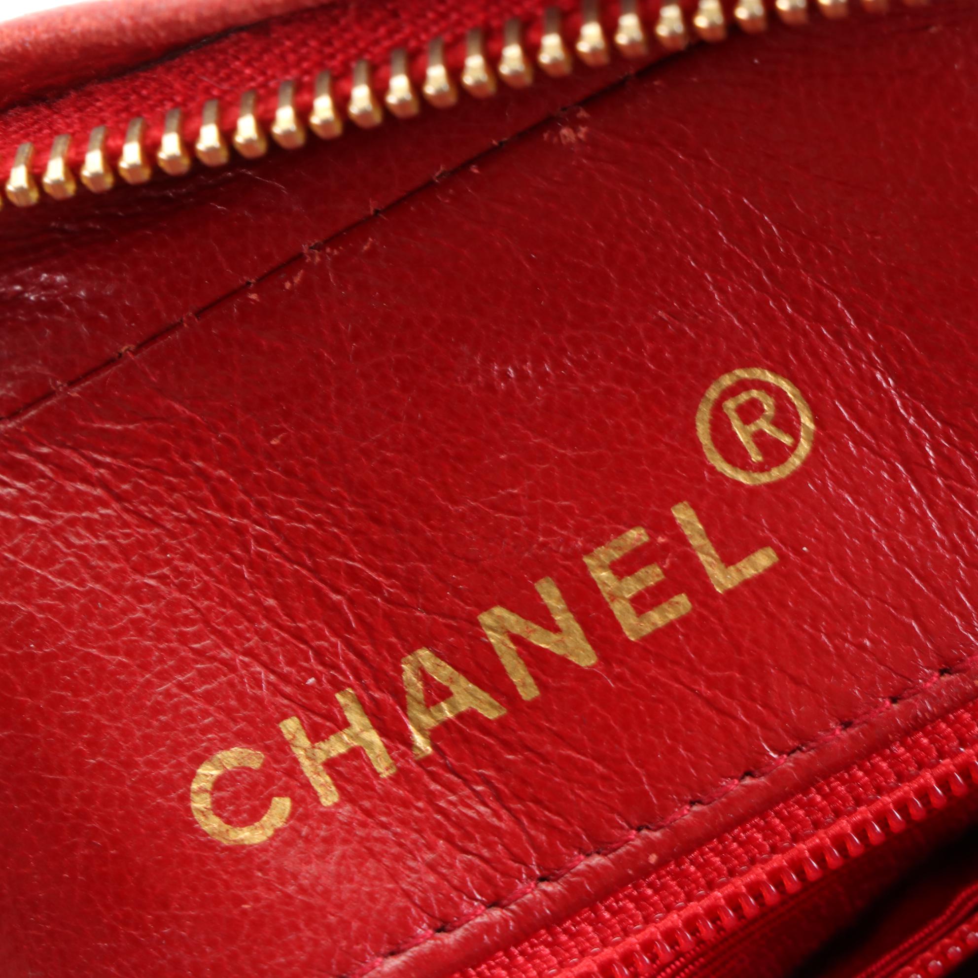 Chanel Front Pocket Top Zip Shoulder Bag in Red Caviar Leather