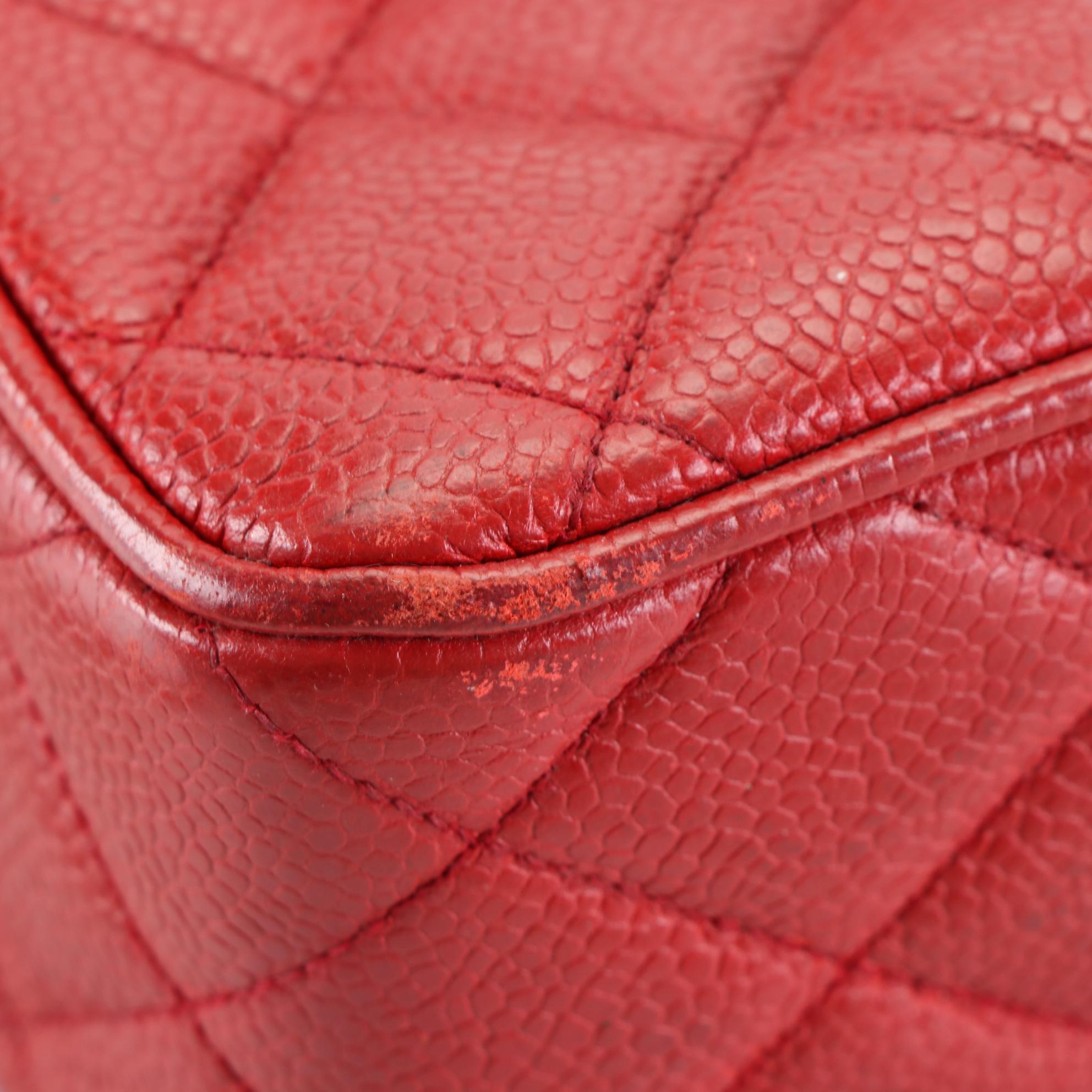 Chanel Front Pocket Top Zip Shoulder Bag in Red Caviar Leather