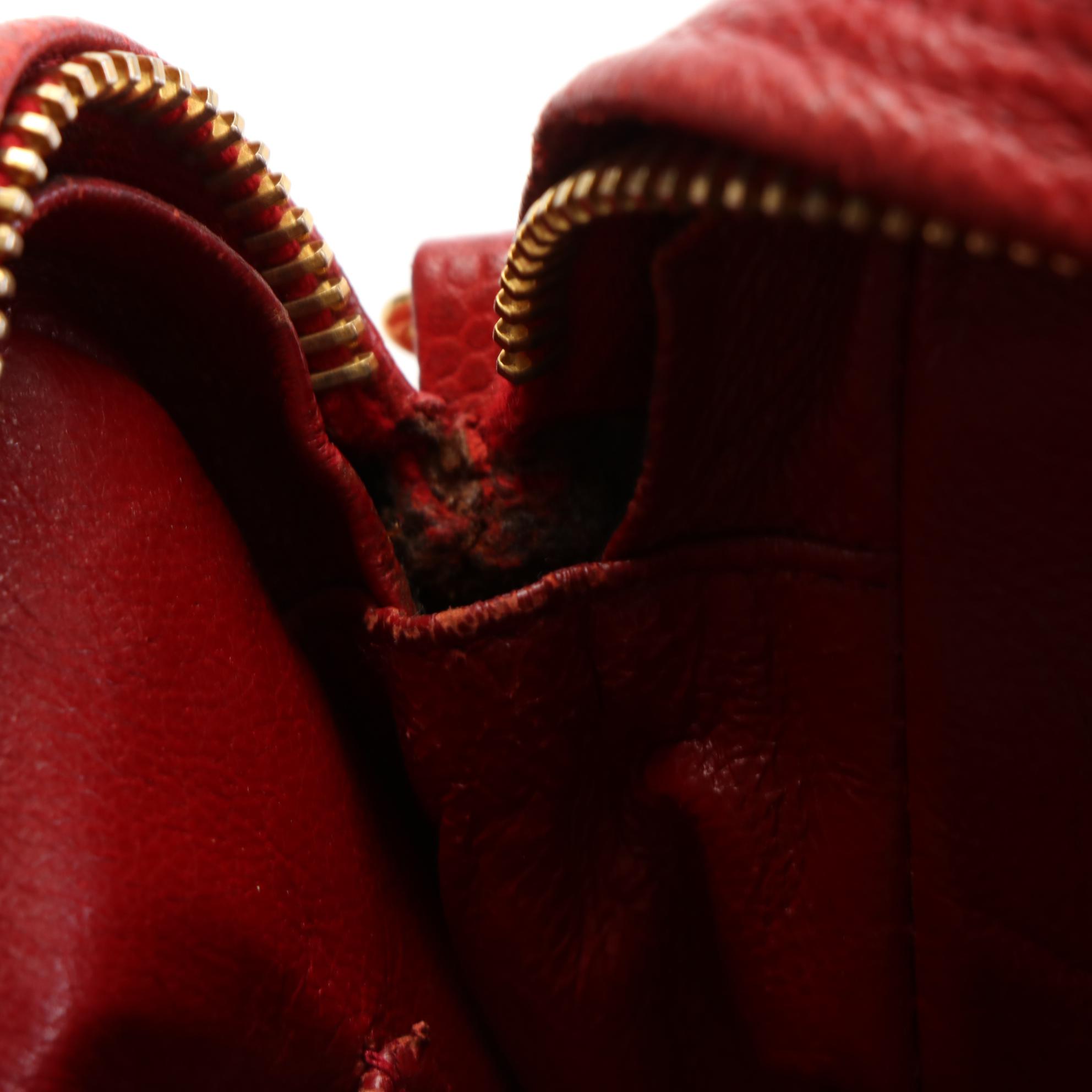 Chanel Front Pocket Top Zip Shoulder Bag in Red Caviar Leather