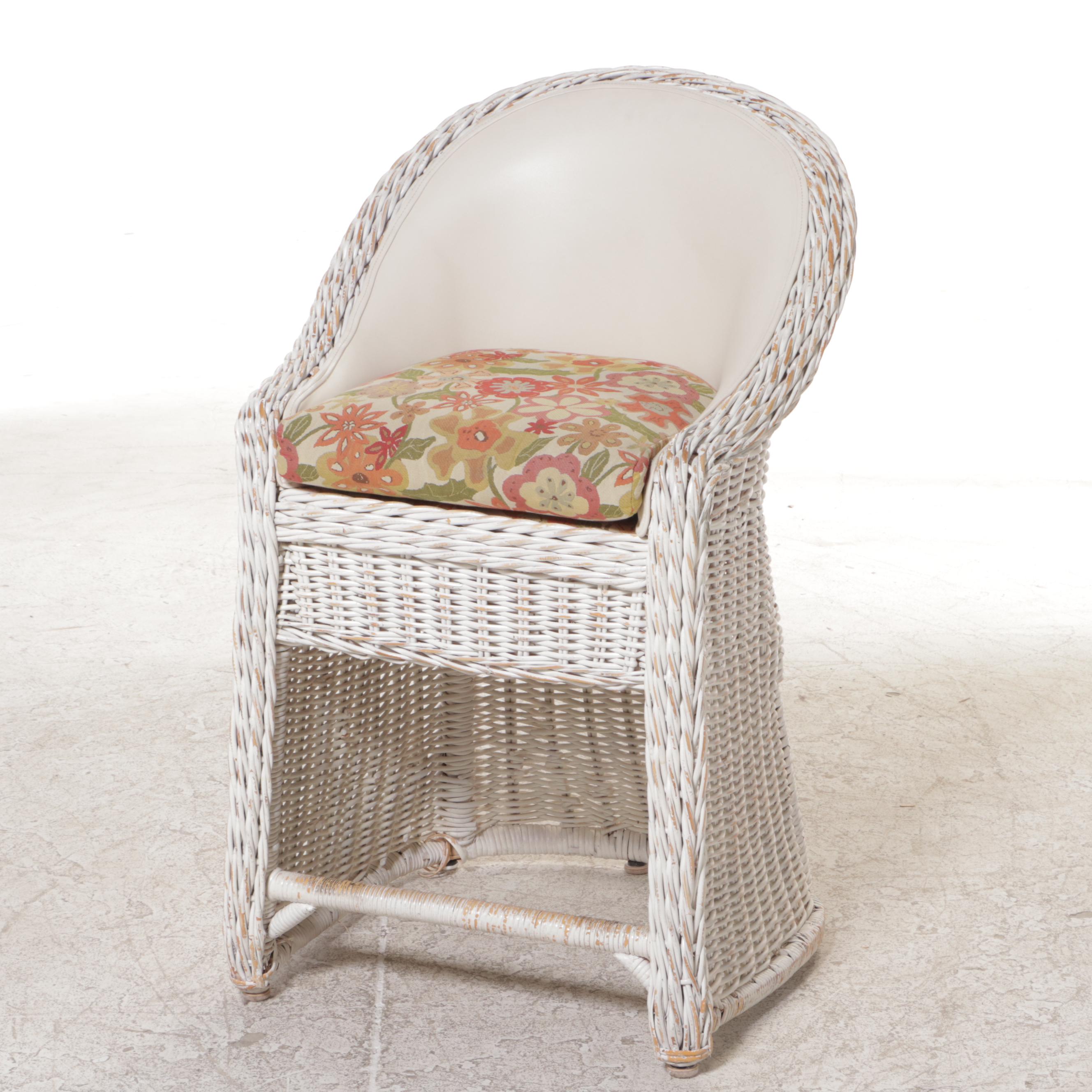 Three Wicker and Upholstered Armchairs