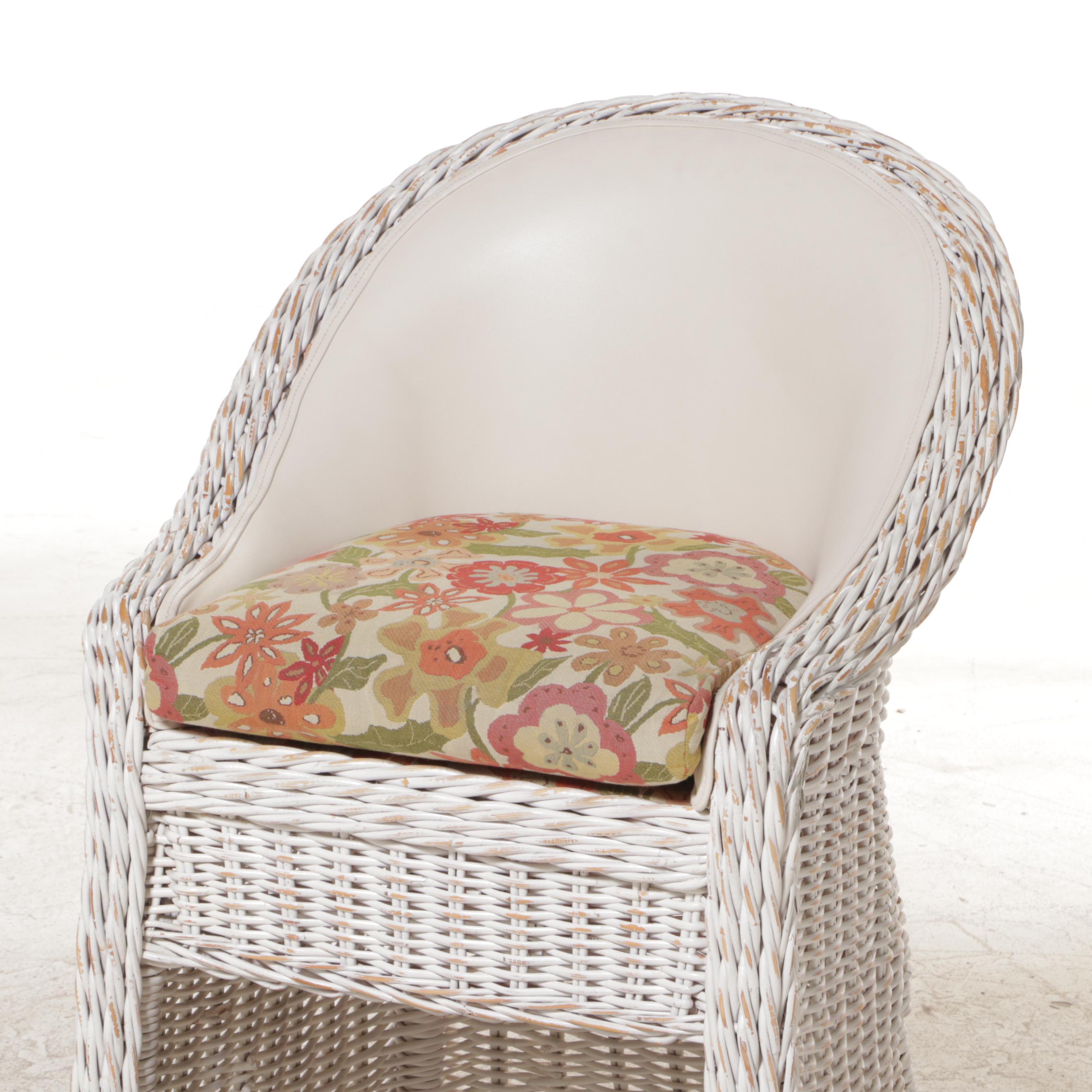 Three Wicker and Upholstered Armchairs