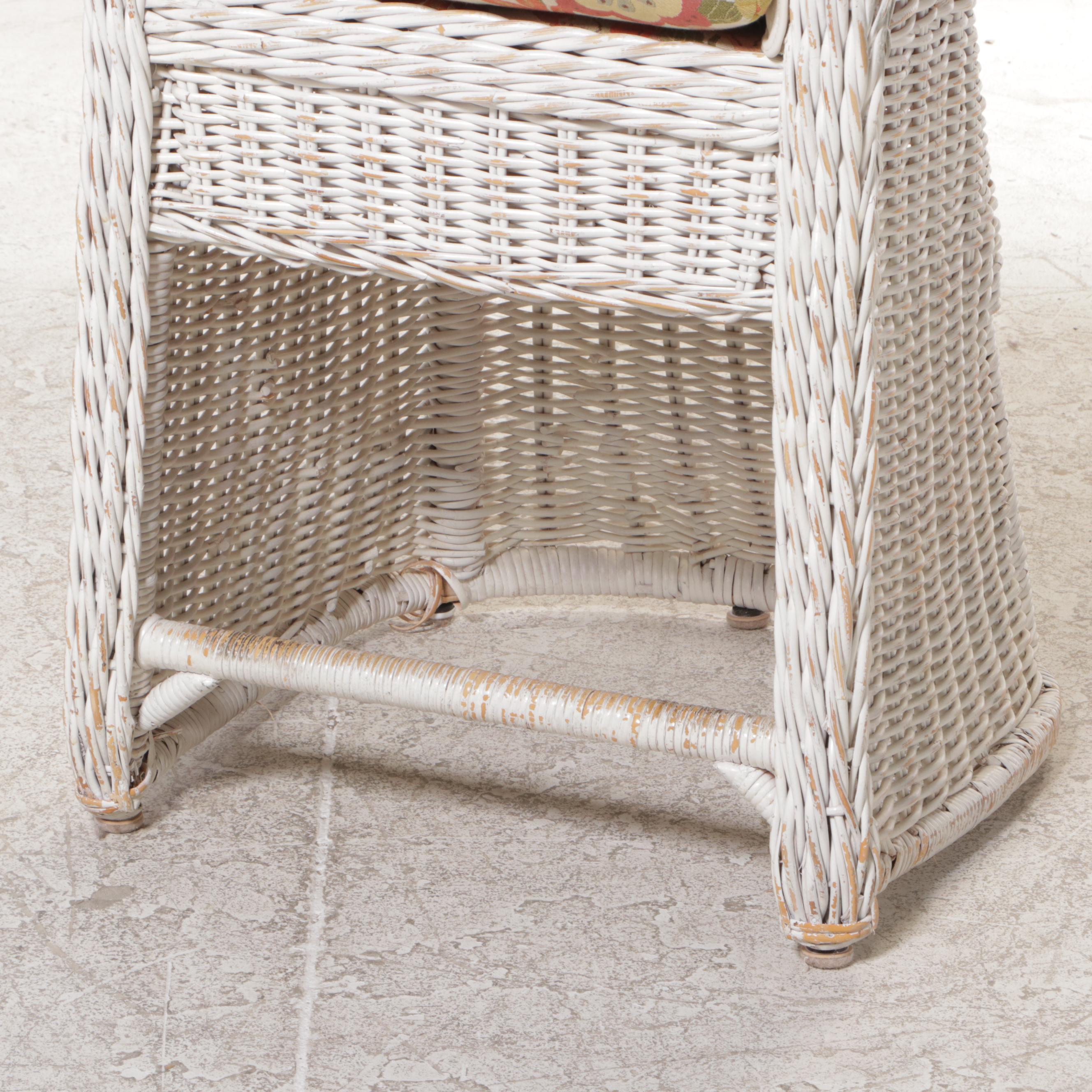 Three Wicker and Upholstered Armchairs