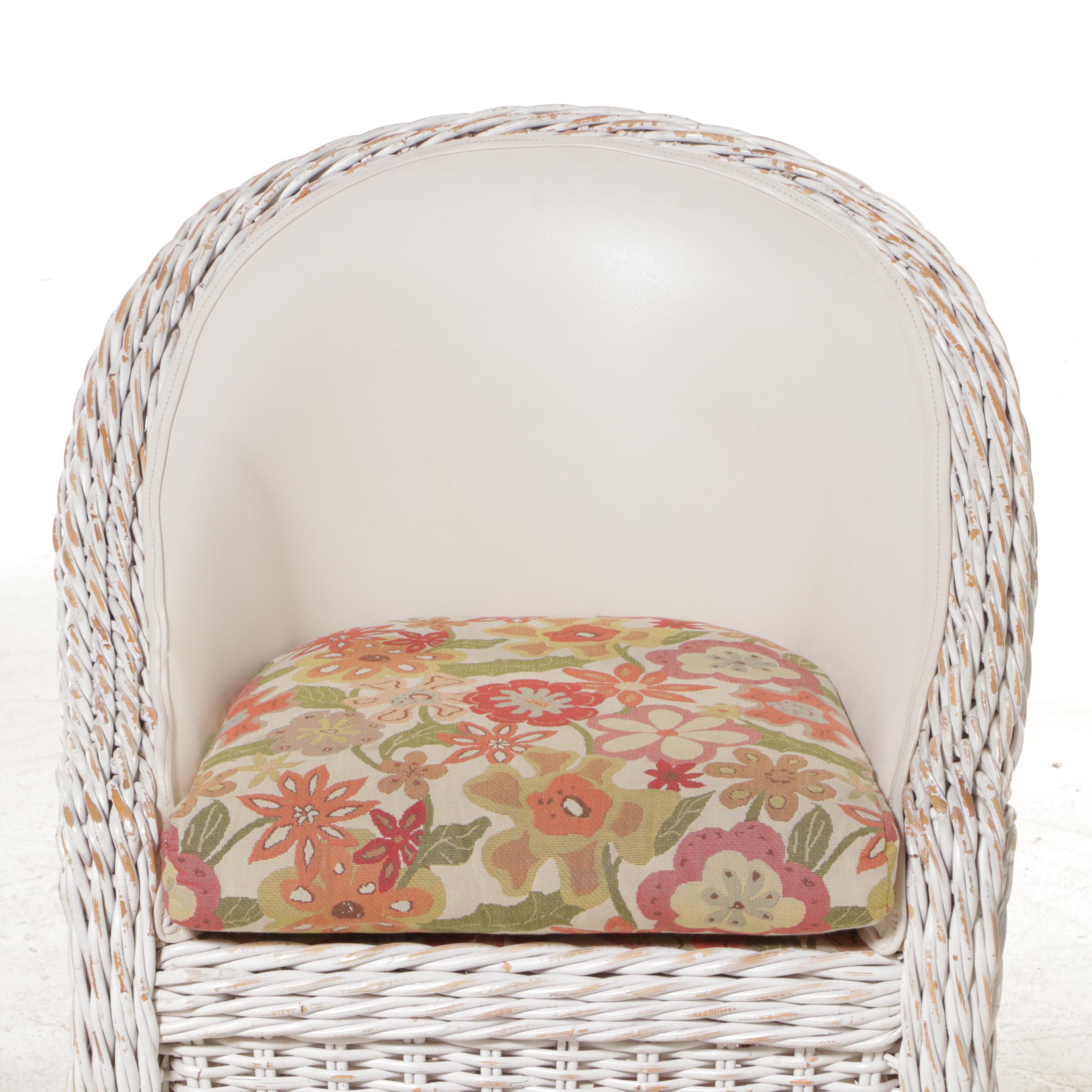 Three Wicker and Upholstered Armchairs